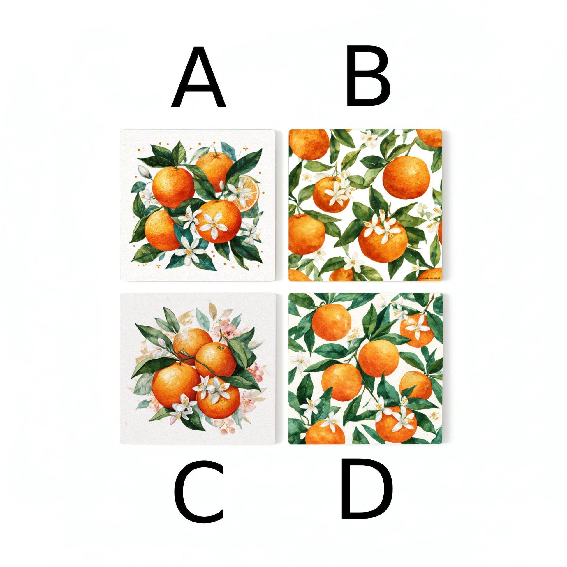 Dessous de Verre Diseño de naranja cítrica / Posavasos de azulejos botánicos mediterrán — Dessous de Verre à Motifs Modernes