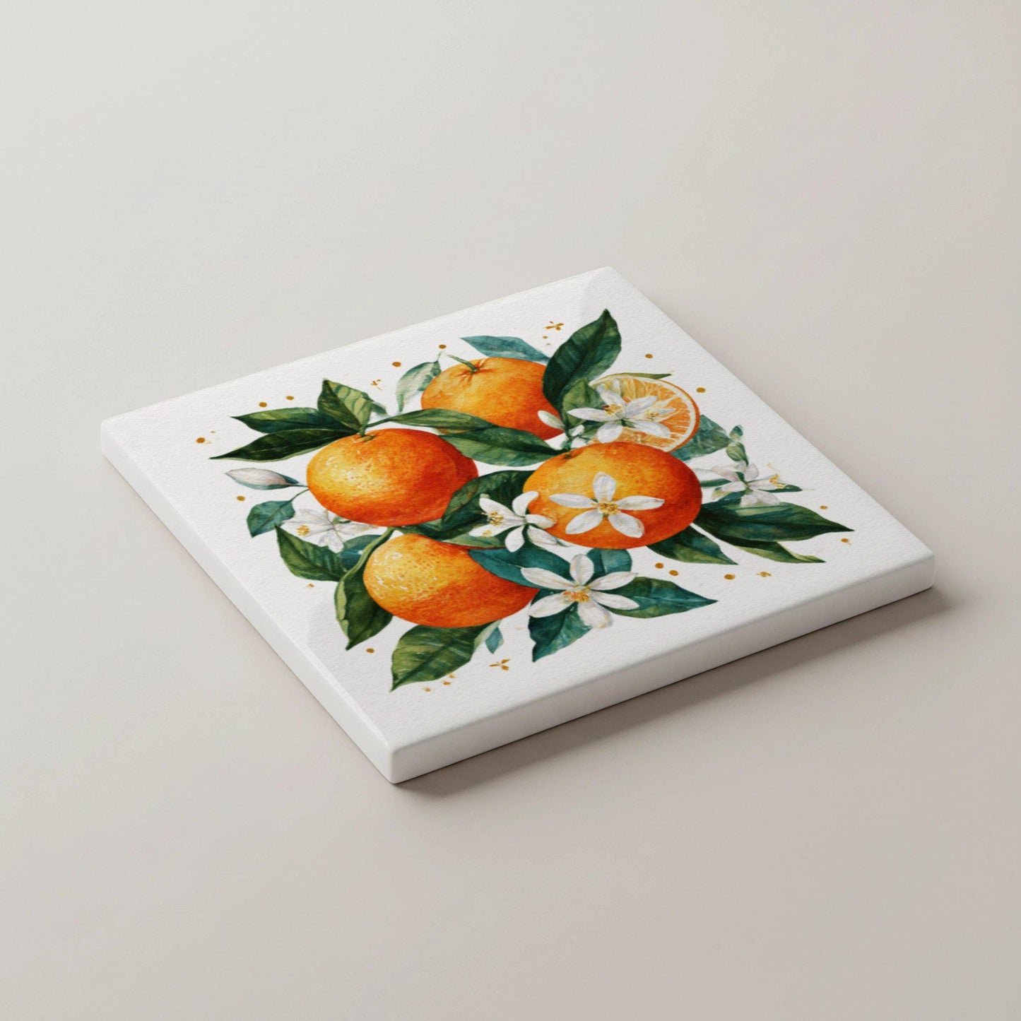 Dessous de Verre Diseño de naranja cítrica / Posavasos de azulejos botánicos mediterrán — Dessous de Verre à Motifs Modernes