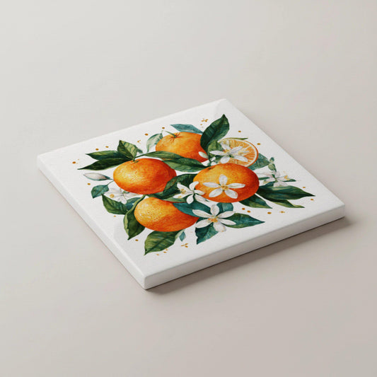Posavasos Diseño de naranja cítrica / Posavasos de azulejos botánicos mediterrán