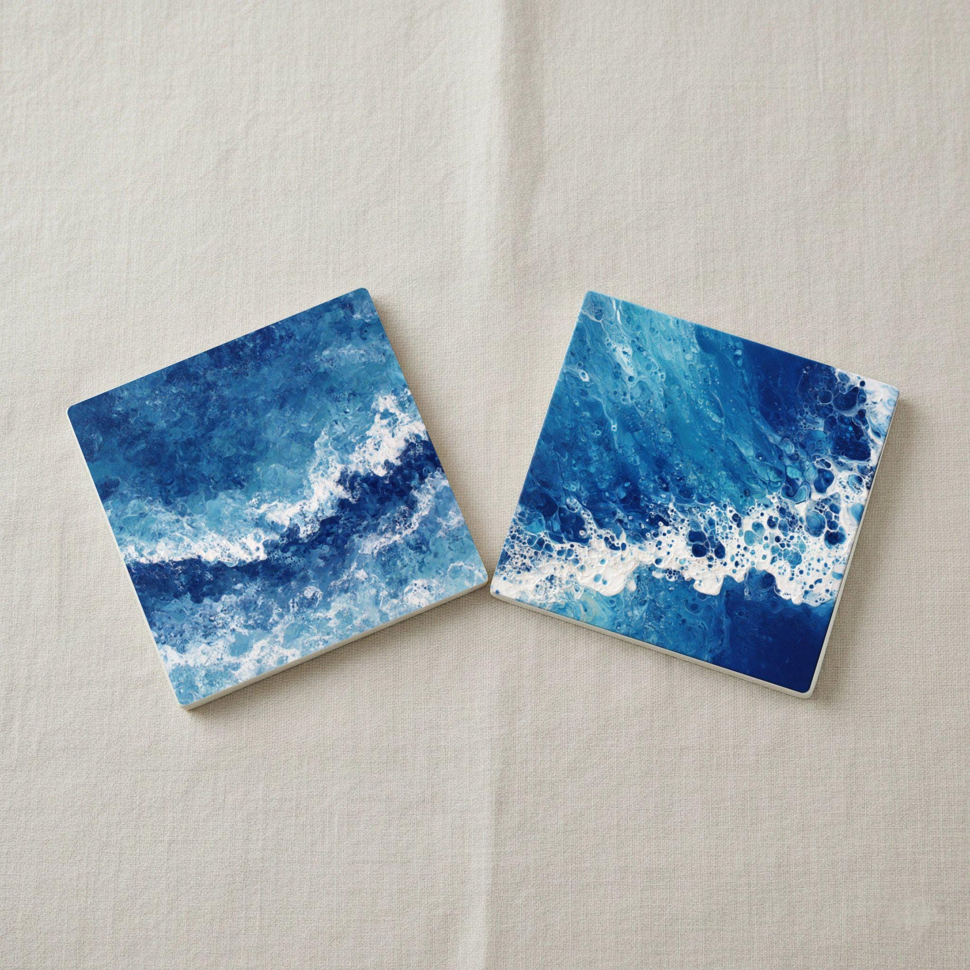 Posavasos Diseño de olas del océano, con azulejos de mar azul, para decoración c
