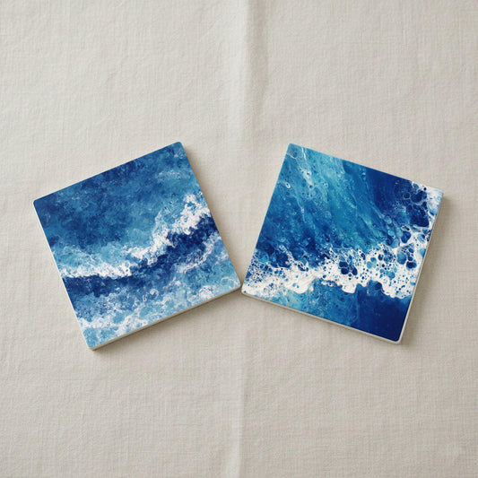 Posavasos Diseño de olas del océano, con azulejos de mar azul, para decoración c