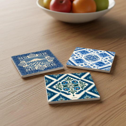 Posavasos Azulejos japoneses / Posavasos del Monte Fuji azul índigo / Decoración