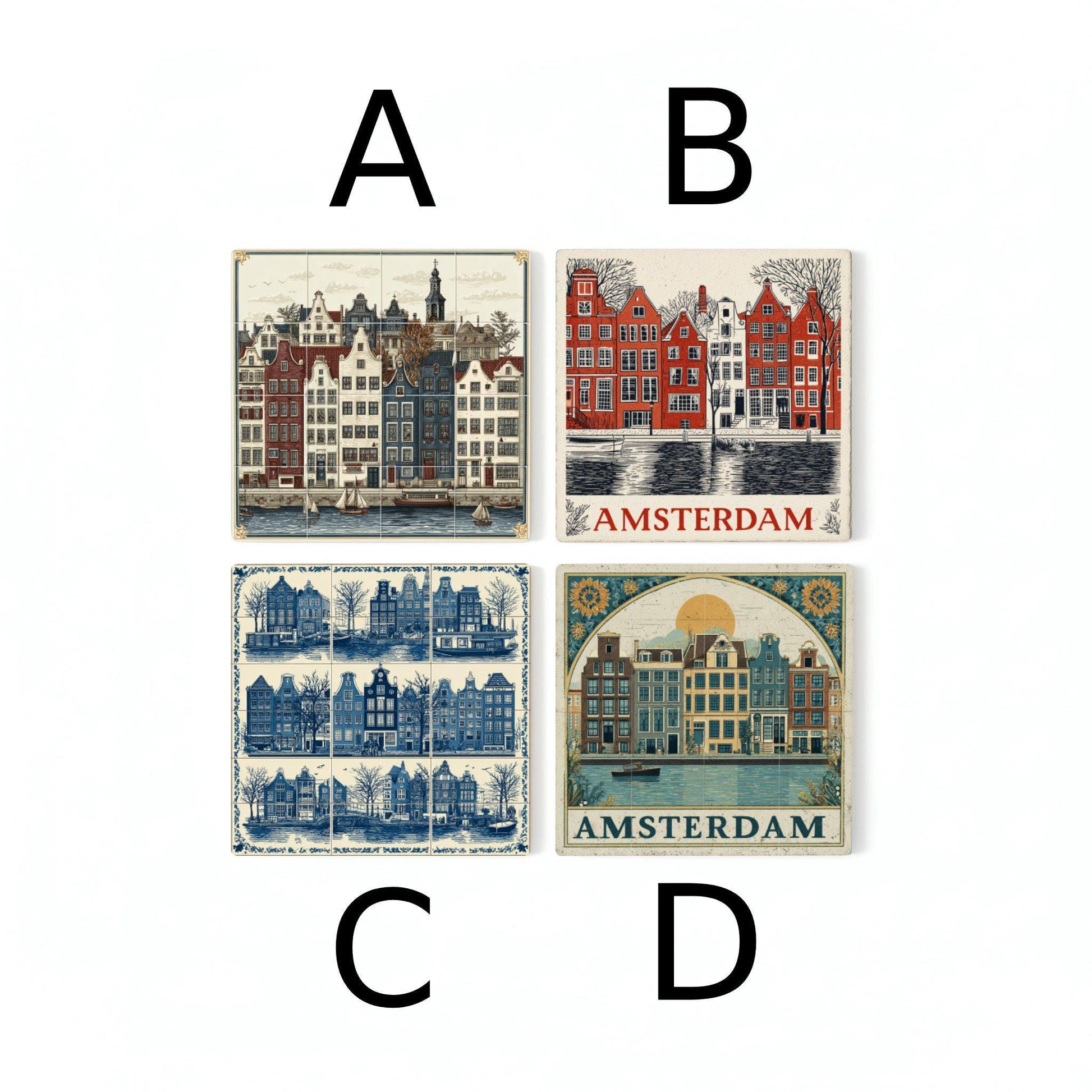 Posavasos Ámsterdam / Posavasos de azulejos de casas de canales holandeses / Reg