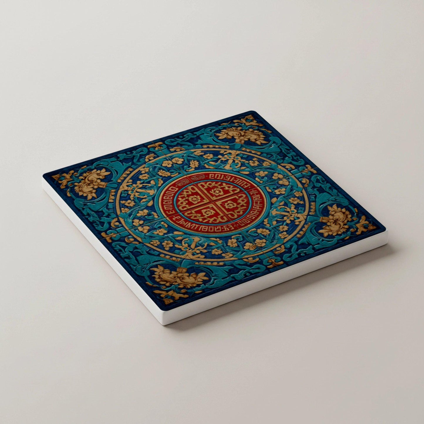 Medallón asiático / Juego de posavasos de azulejos orientales / Decora — Ceramic Coaster Set · Geometric & Deco