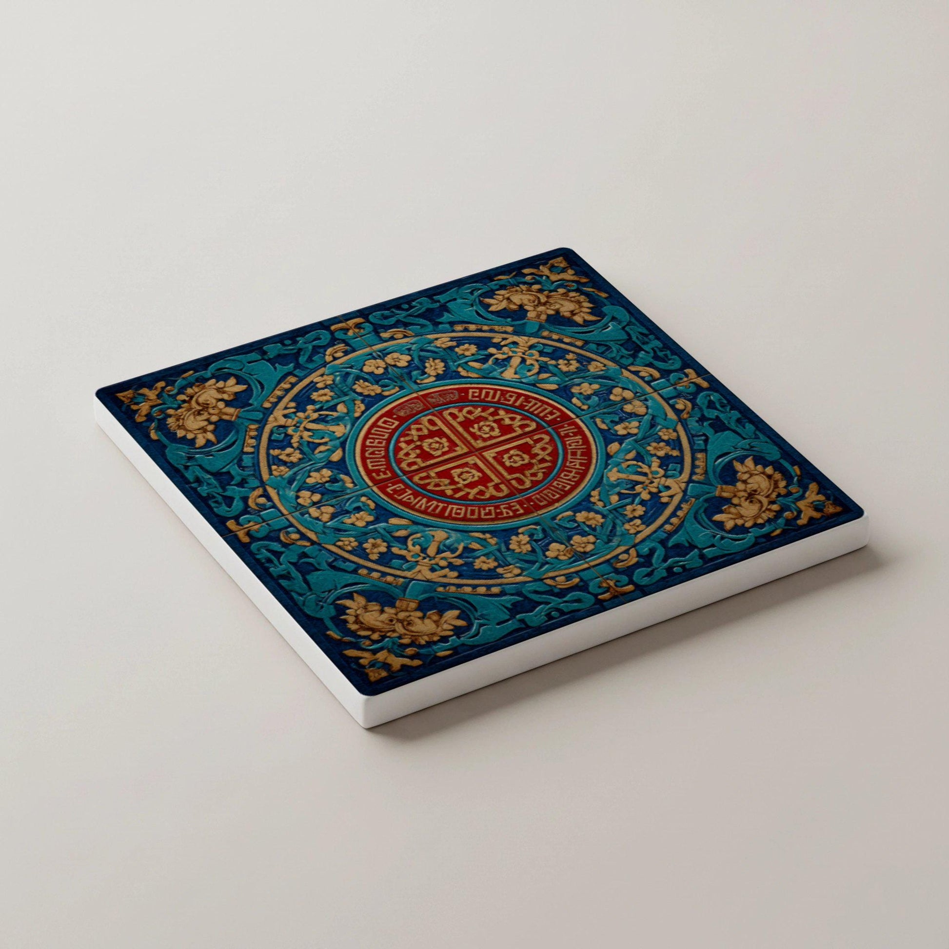 Medallón asiático / Juego de posavasos de azulejos orientales / Decora — Ceramic Coaster Set · Geometric & Deco