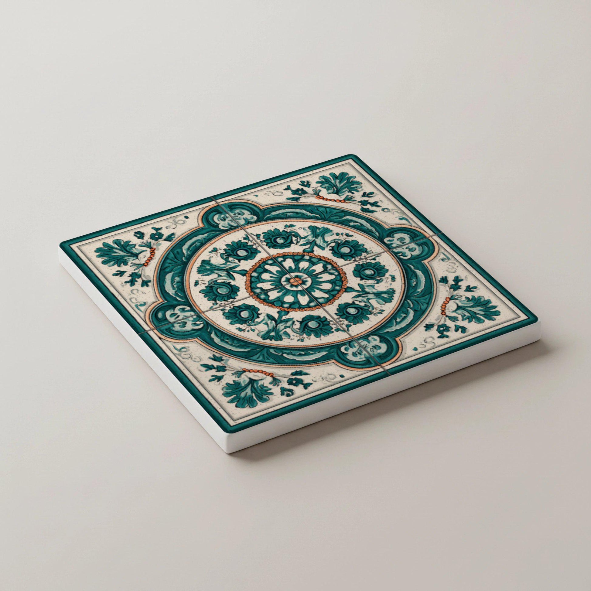 Medallón asiático / Juego de posavasos de azulejos orientales / Decora — Ceramic Coaster Set · Geometric & Deco
