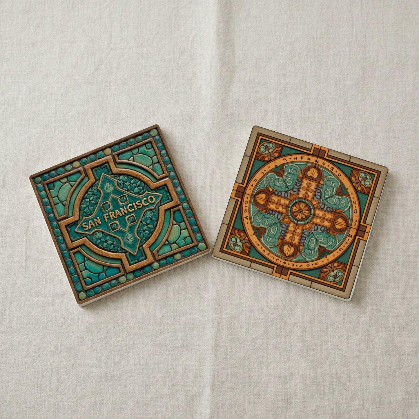 Posavasos San Francisco / Juego de posavasos de azulejos de arte y artesanía / R