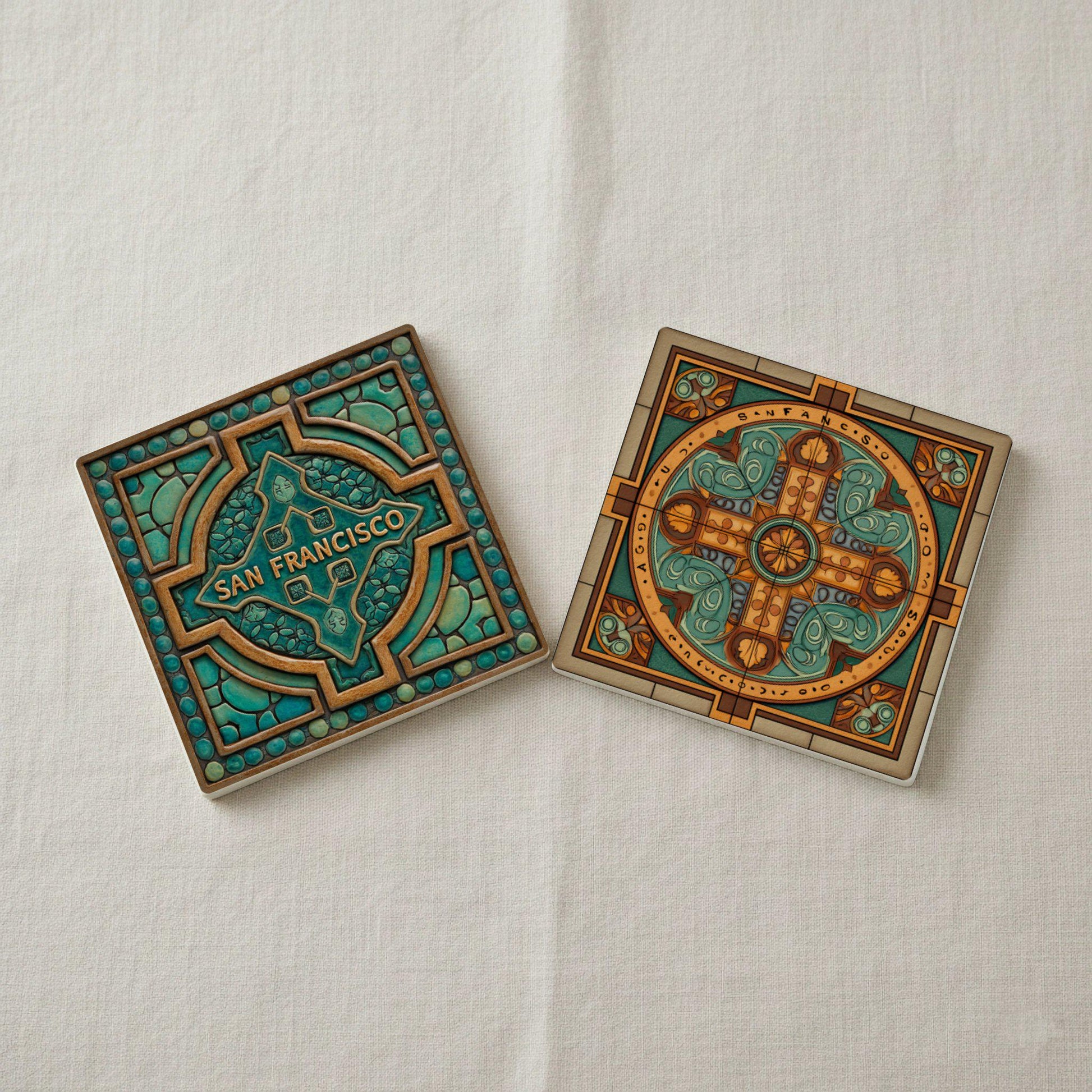 Posavasos San Francisco / Juego de posavasos de azulejos de arte y artesanía / R