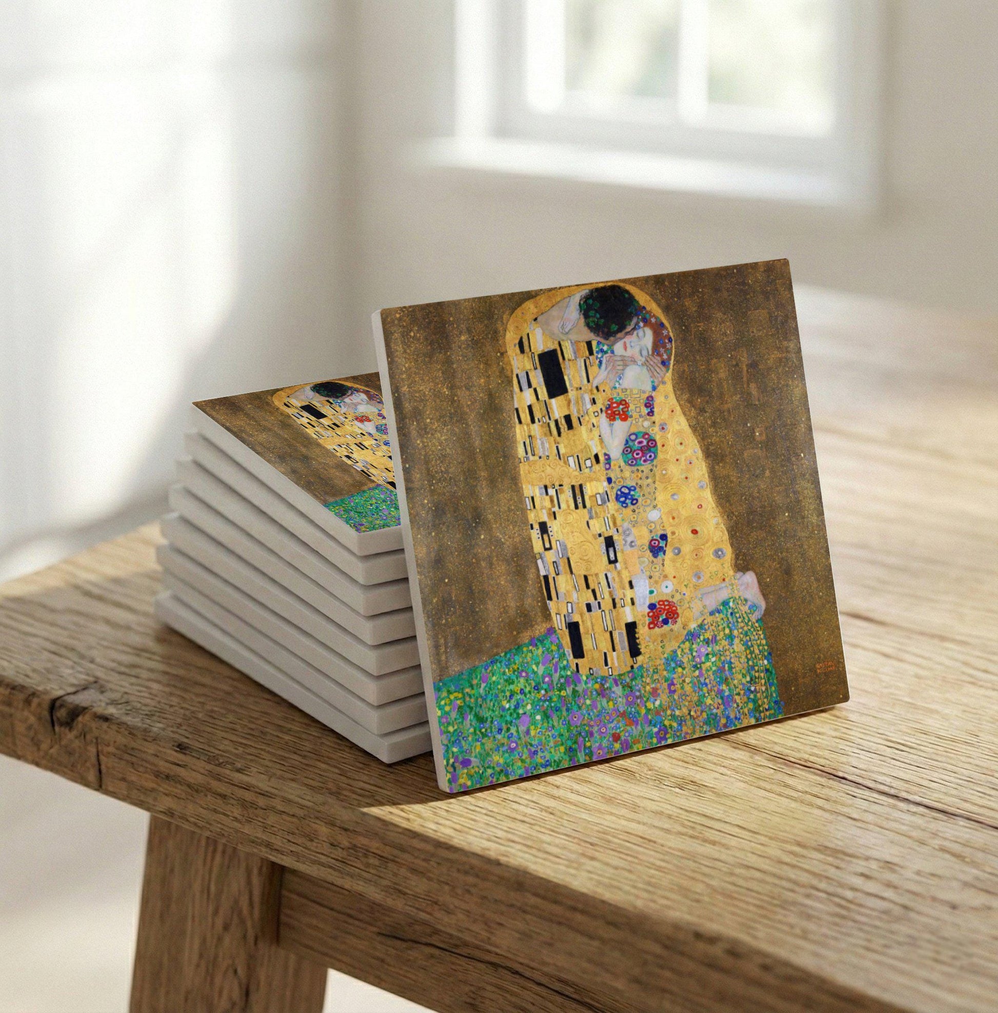 Fliese Kiss by Gustav Klimt · Klassische Malerei auf Keramik