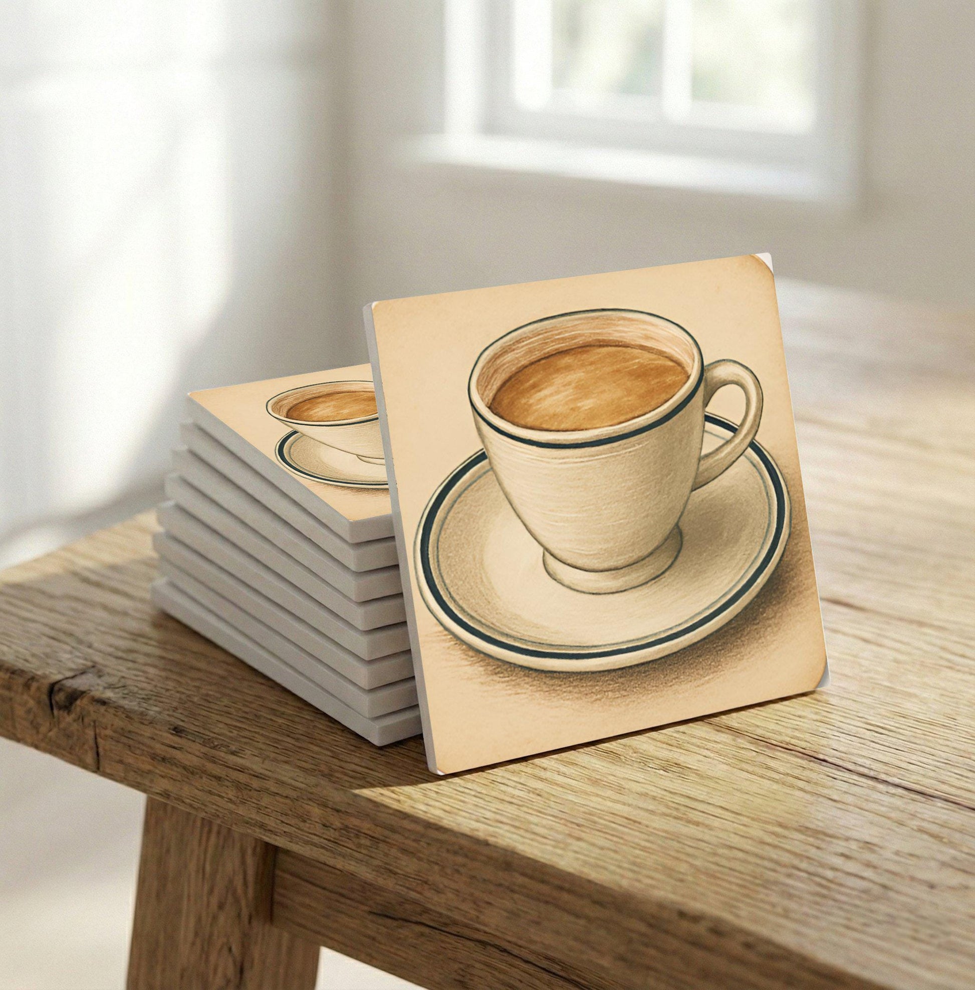 Espresso Cup · Keramik-Wandfliese — Mediterranes Küsten-Dekor