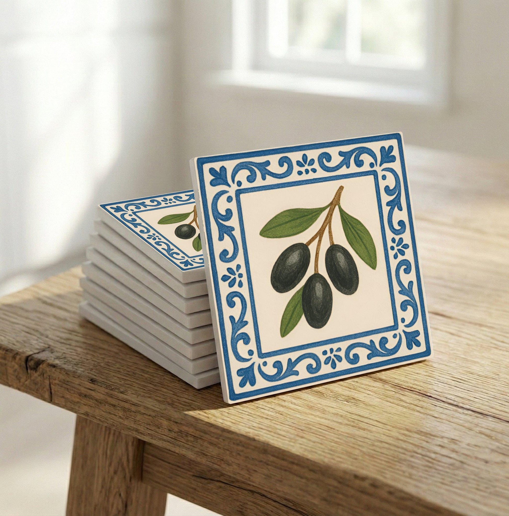 Olive Branch Mediterranean · Ceramic Wall Tile — Nature Motif Décor