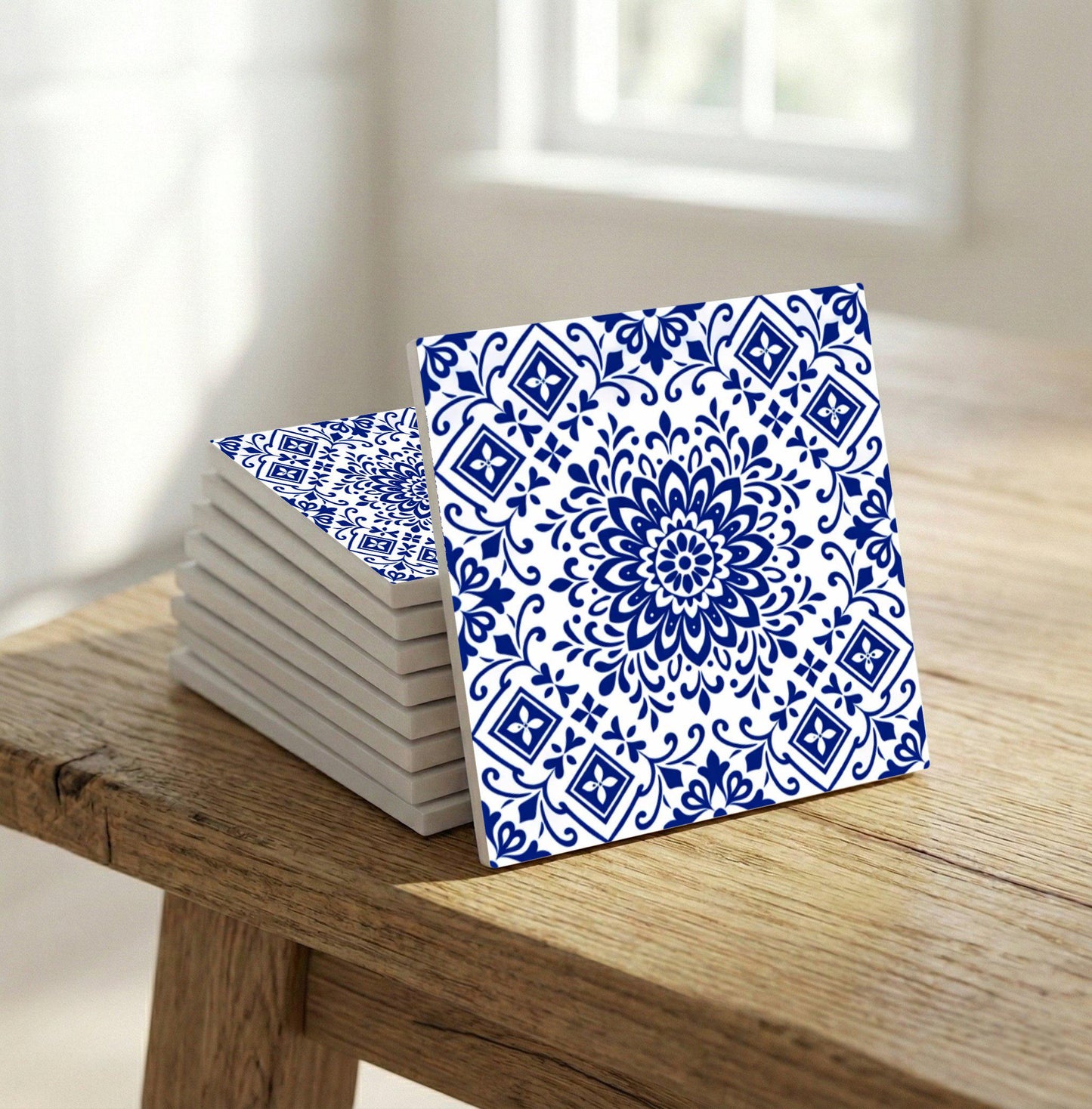 Tangier Blue Mosaic · Ceramic Wall Tile — Moorish Zellige Design