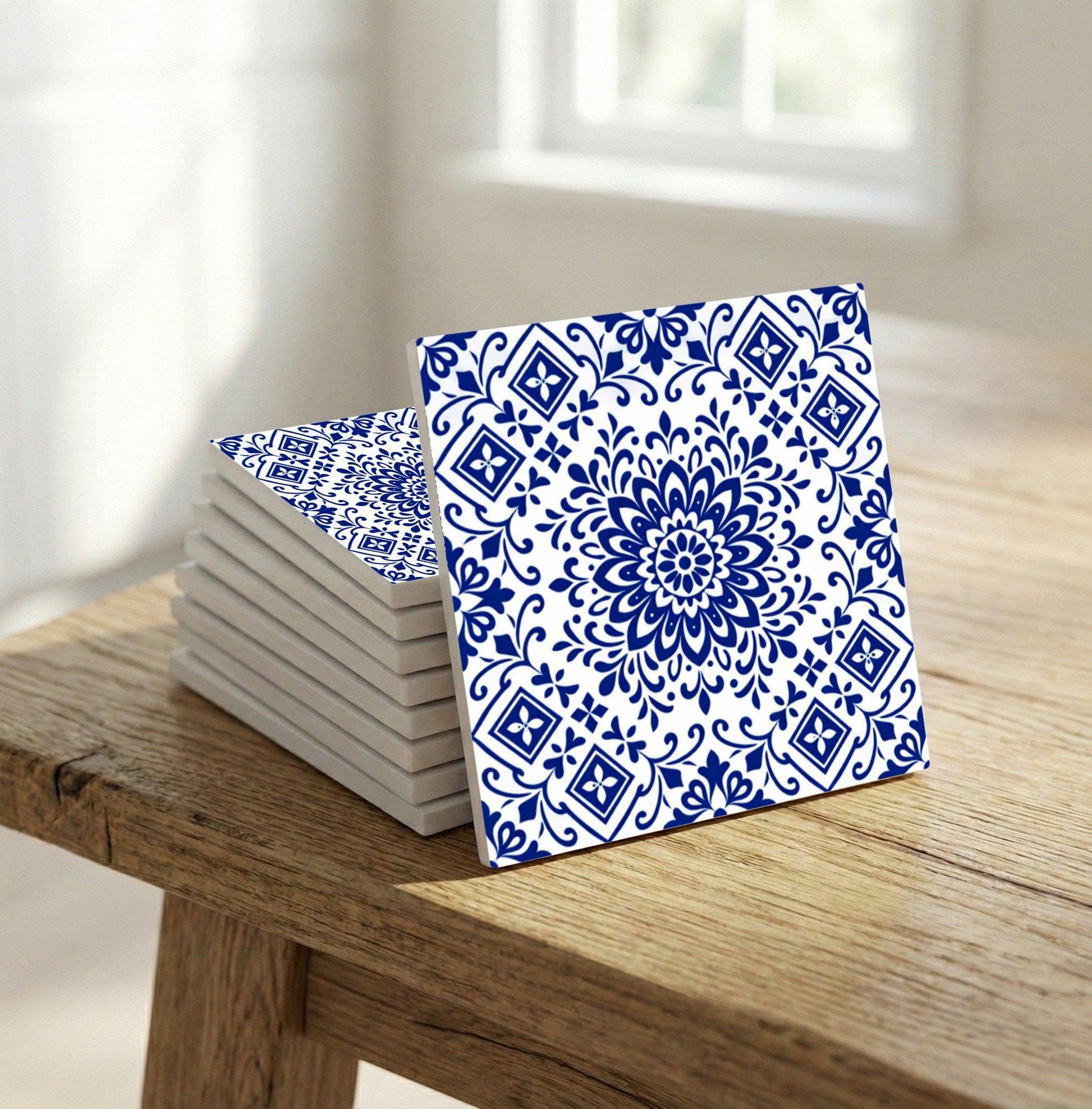 Tangier Blue Mosaic · Ceramic Wall Tile — Moorish Zellige Design