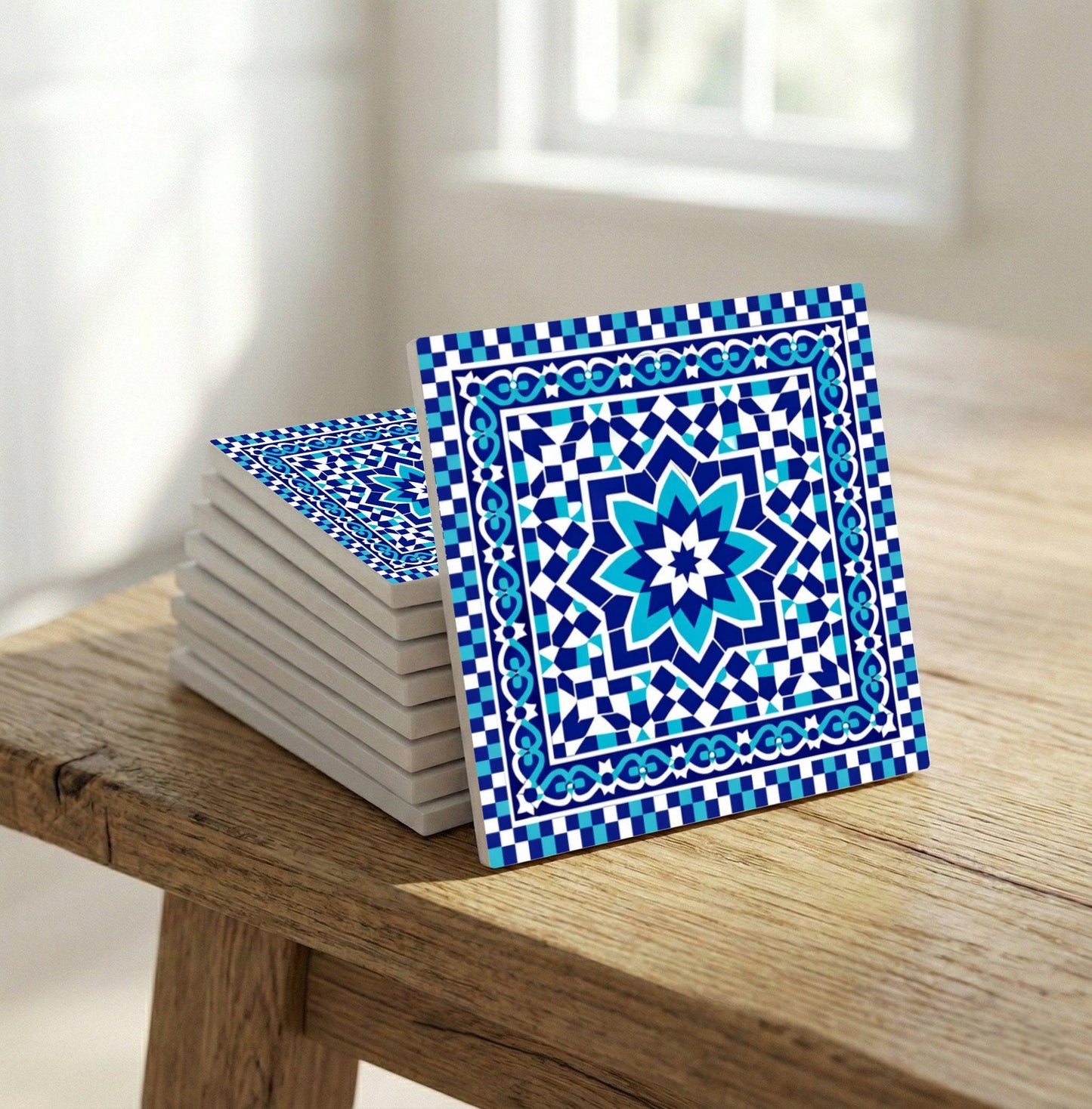 Pomegranate Alhambra Star · Ceramic Wall Tile — Moorish-Andalusian Pattern
