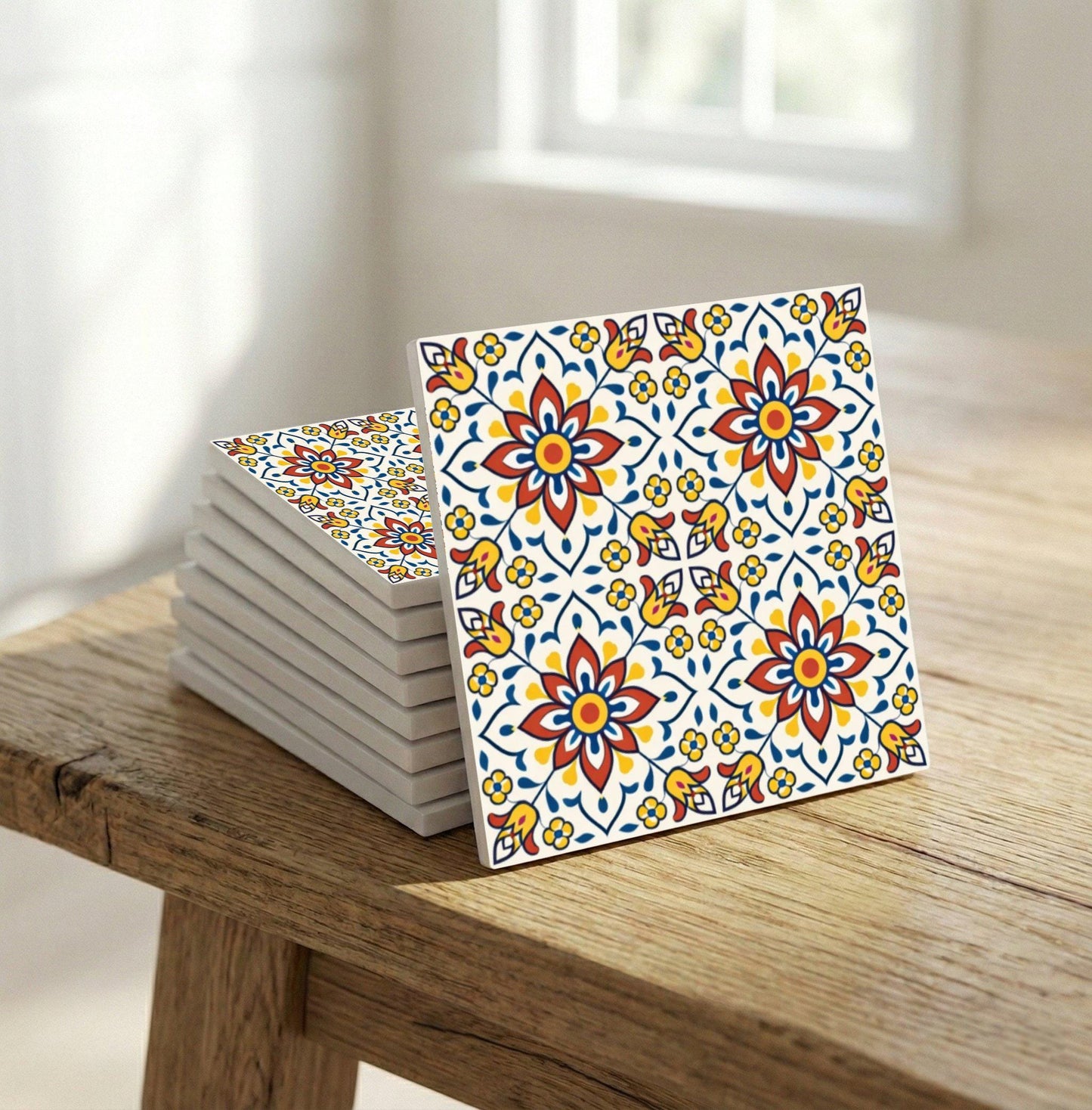 Transylvanian Folk Floral · Ceramic Wall Tile — Modern Geometric Design