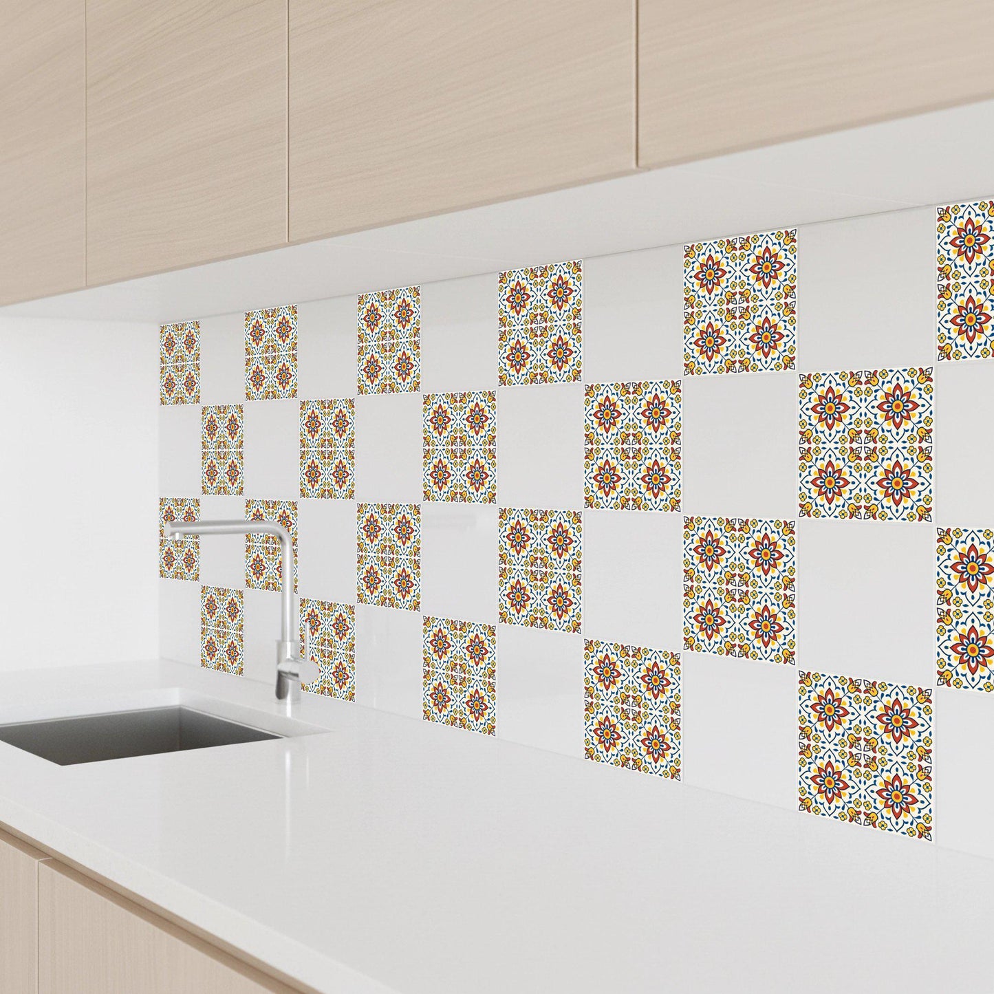 Transylvanian Folk Floral · Ceramic Wall Tile — Modern Geometric Design