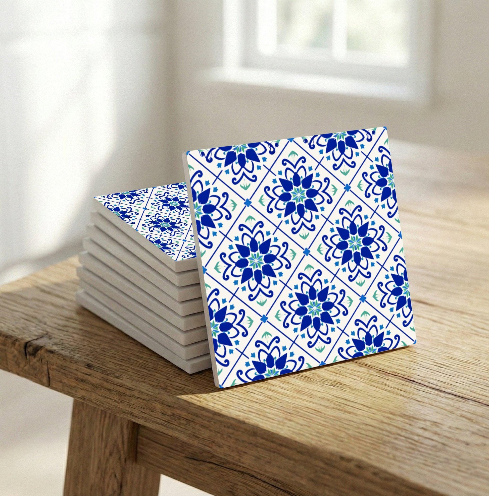 Azulejo Santorini azul floral