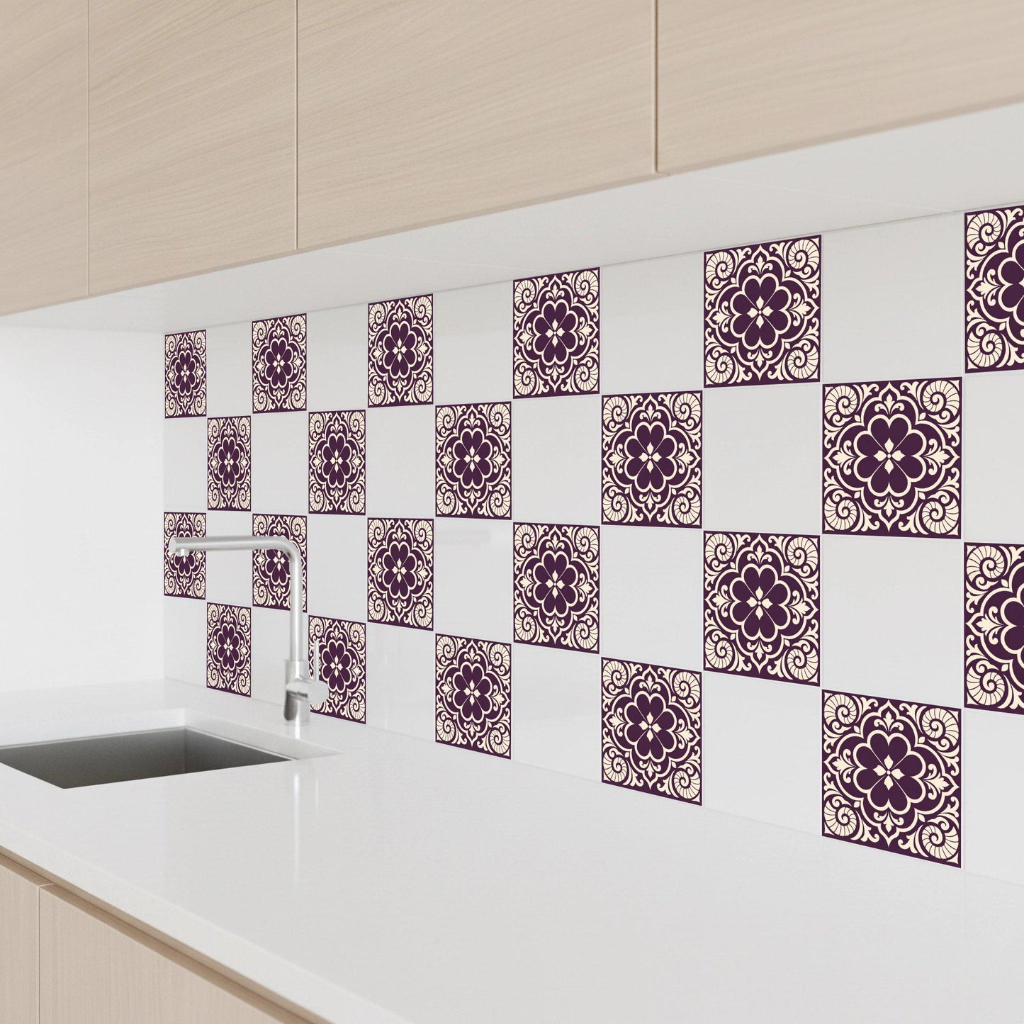 Burgundy Romantic Opera Mural — Contemporary Geometric Décor Ceramic Tile