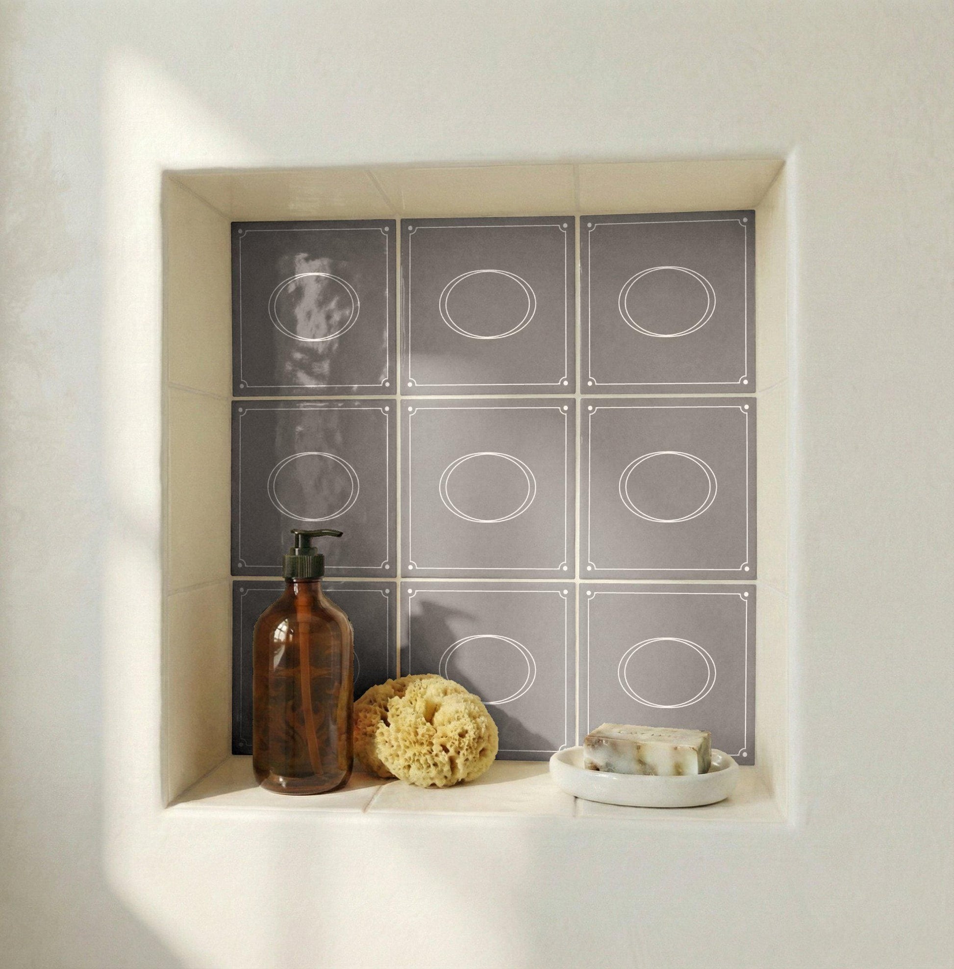Taupe Architectural Frame · Ceramic Wall Tile — Classic Decorative Pattern