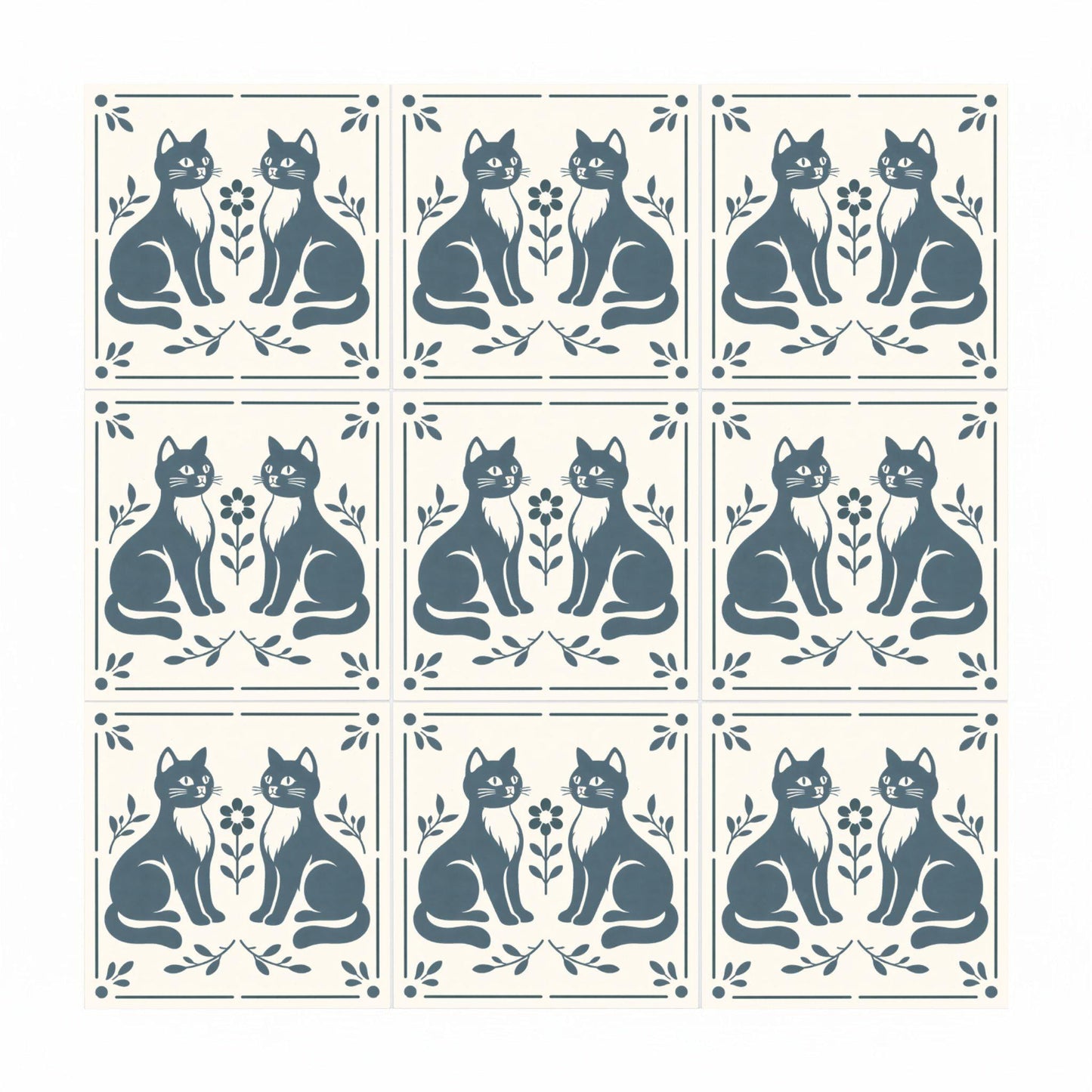 Cute Folk Cat — Classic Decorative Pattern Ceramic Tile
