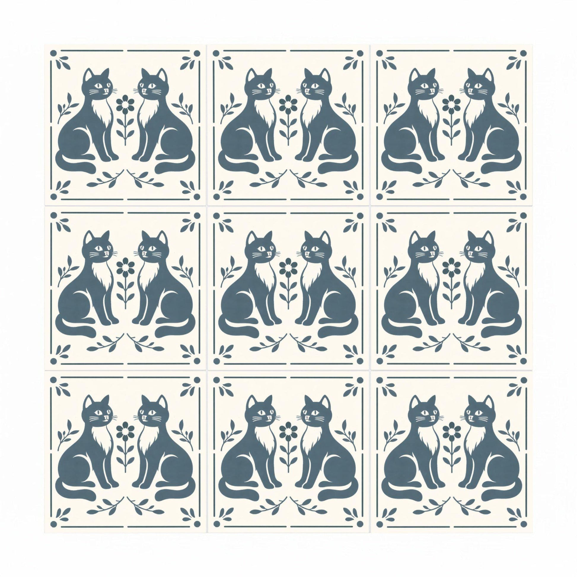 Cute Folk Cat — Classic Decorative Pattern Ceramic Tile