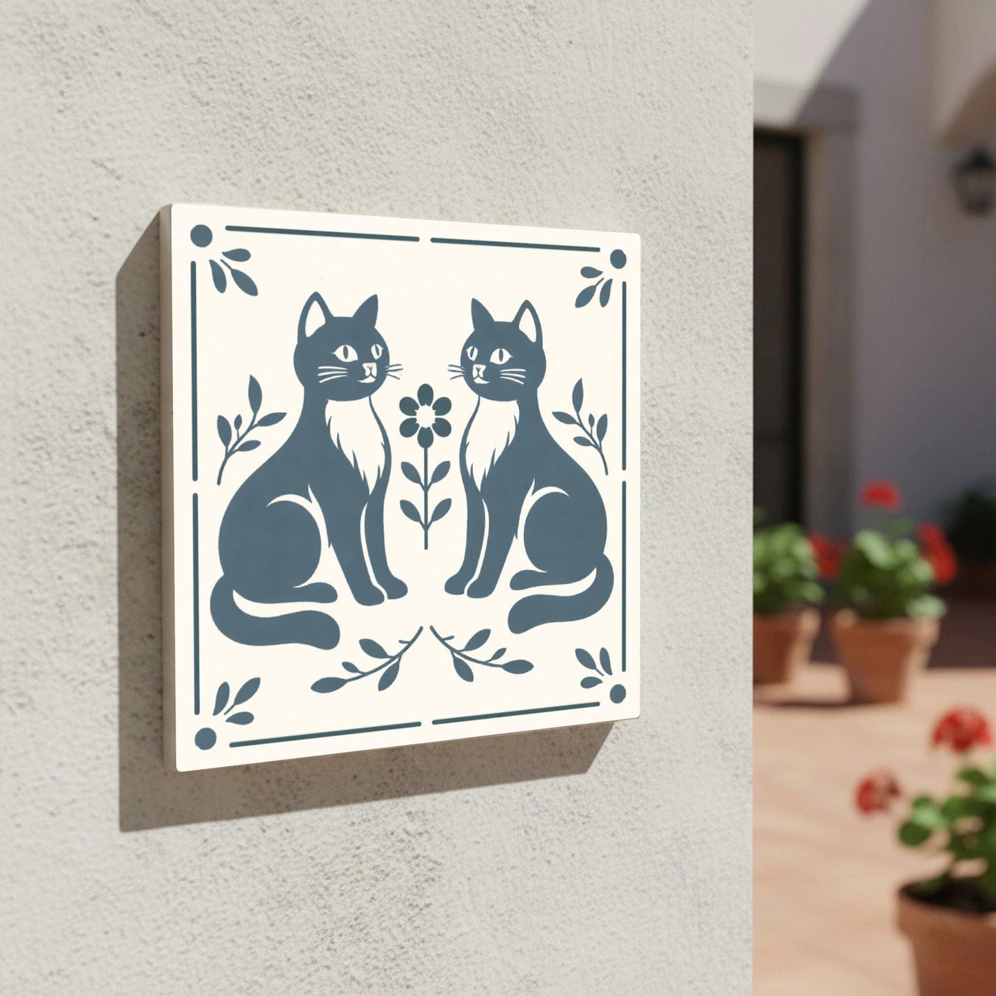 Cute Folk Cat — Classic Decorative Pattern Ceramic Tile