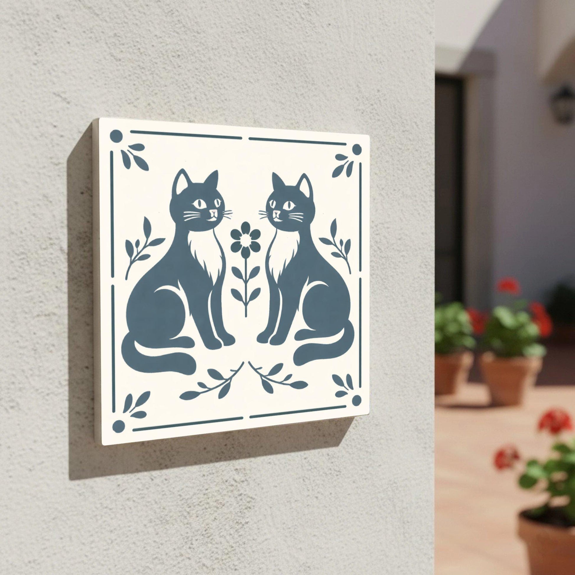 Cute Folk Cat — Classic Decorative Pattern Ceramic Tile