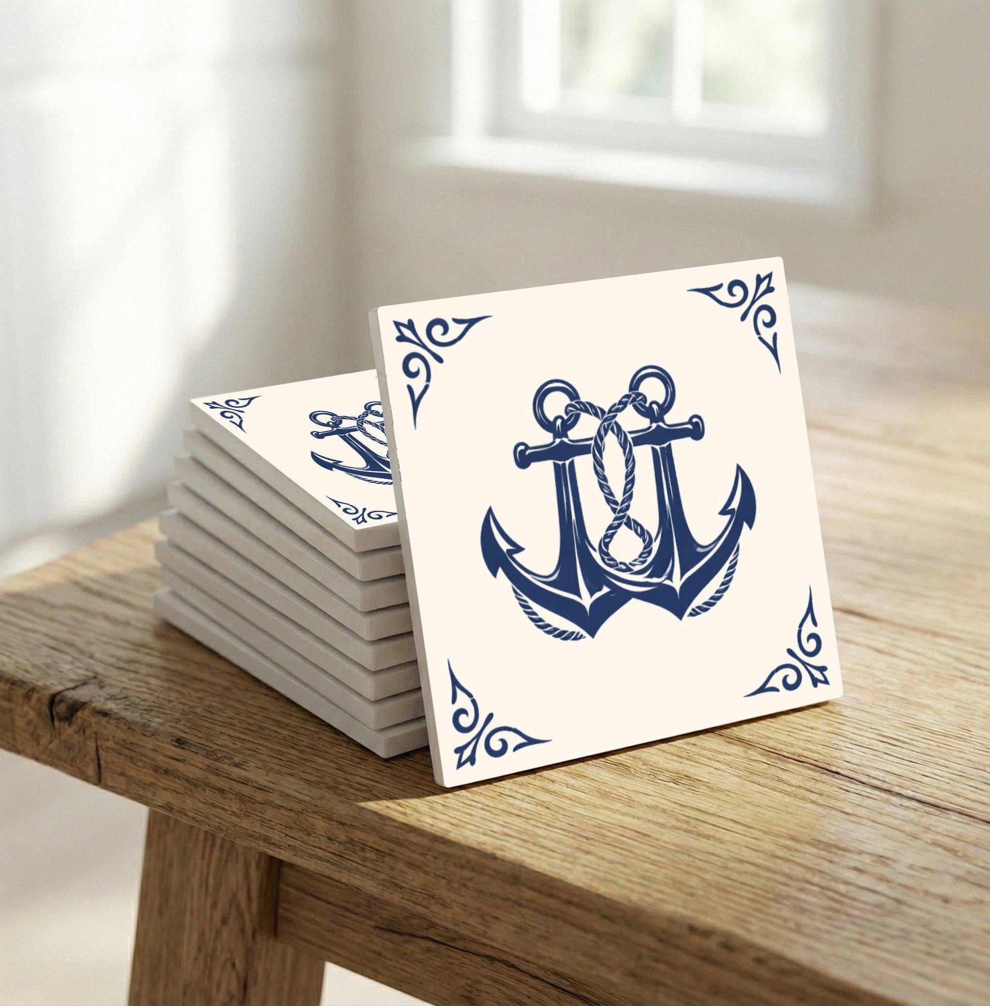 Nautical Anchor — Coastal Mediterranean Décor Ceramic Tile