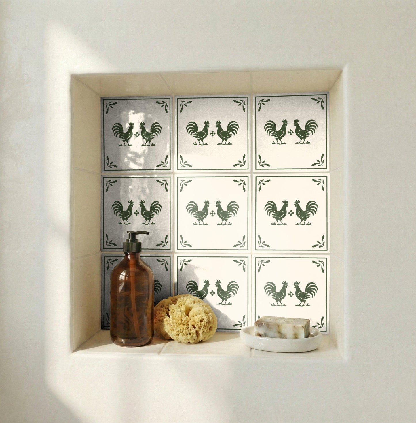 Ceramic Tile Rooster Folk — Classic Decorative Pattern