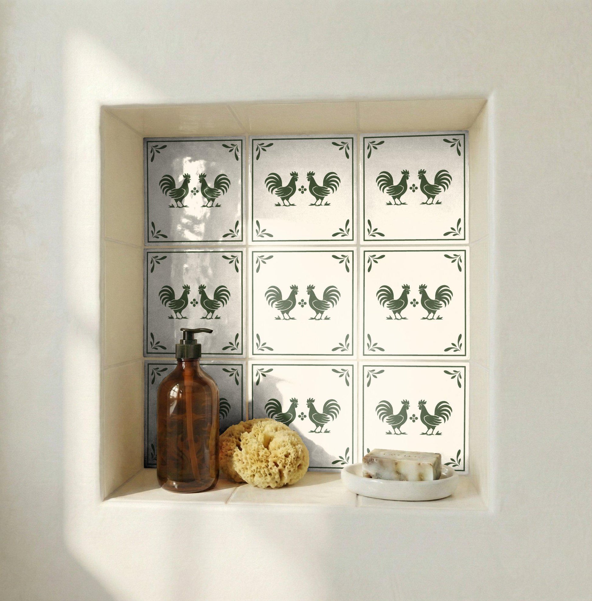 Ceramic Tile Rooster Folk — Classic Decorative Pattern