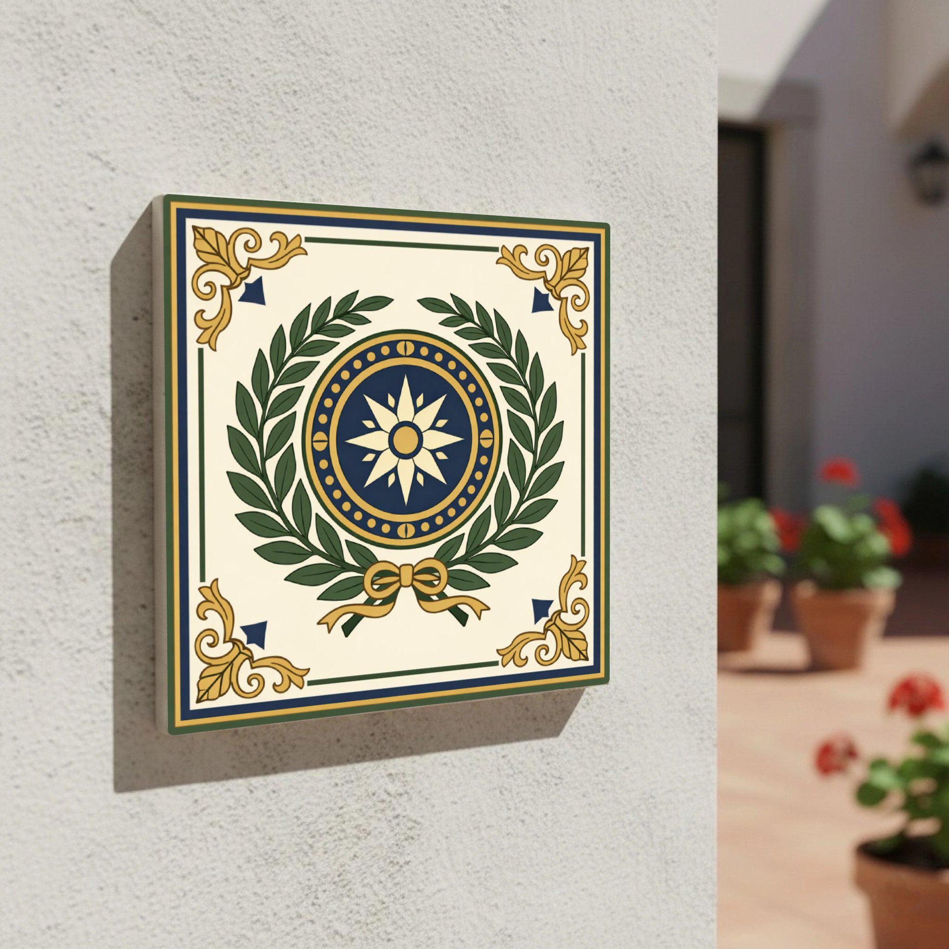 Azulejo-Fliese Florence, Italy Lorbeer Medaillon — Geometrisches Muster