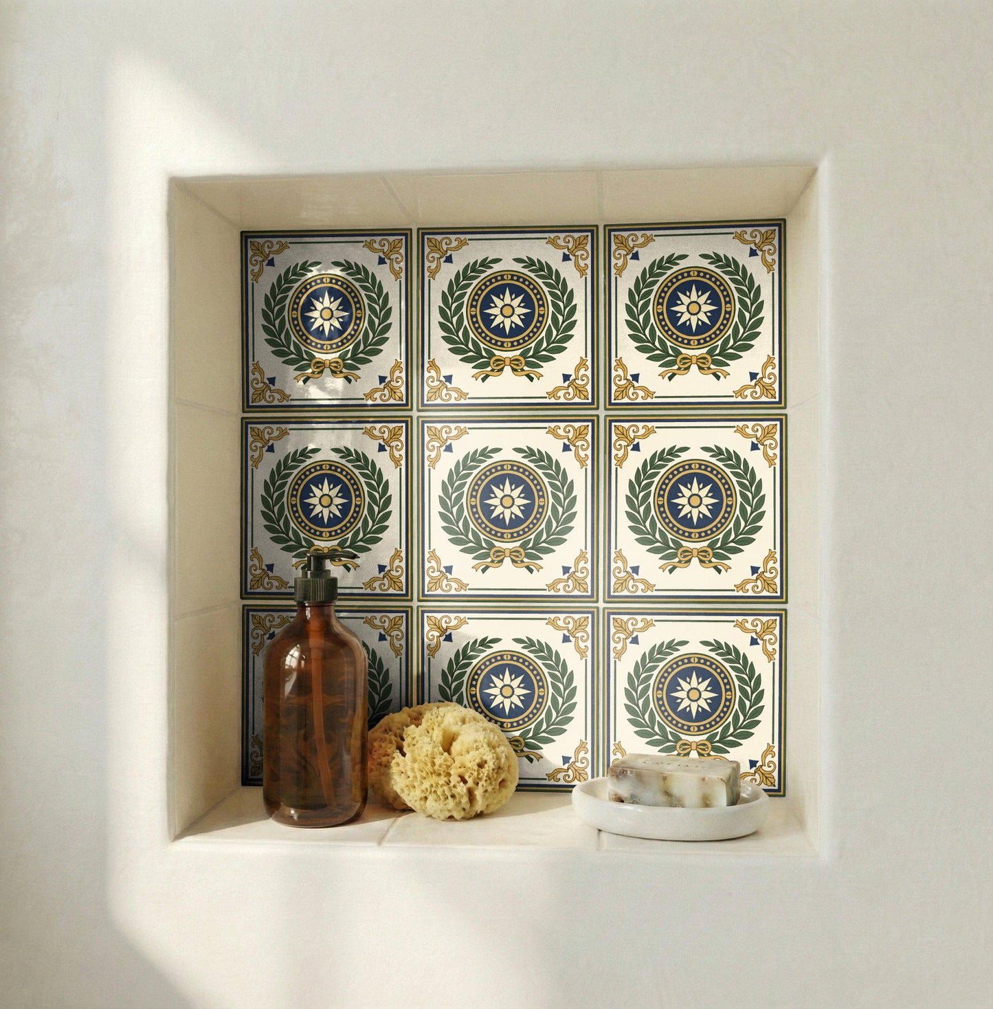 Azulejo-Fliese Florence, Italy Lorbeer Medaillon — Geometrisches Muster