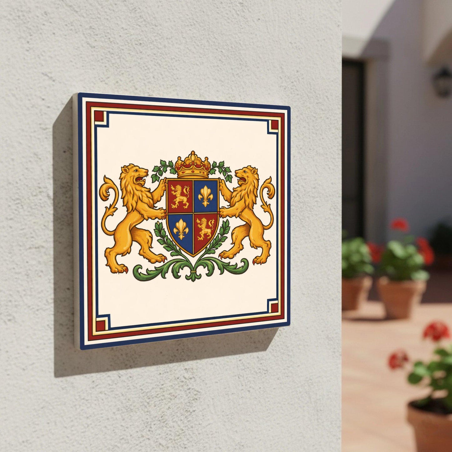 Azulejo-Fliese London, England Heraldisch Löwe — Geometrisches Muster