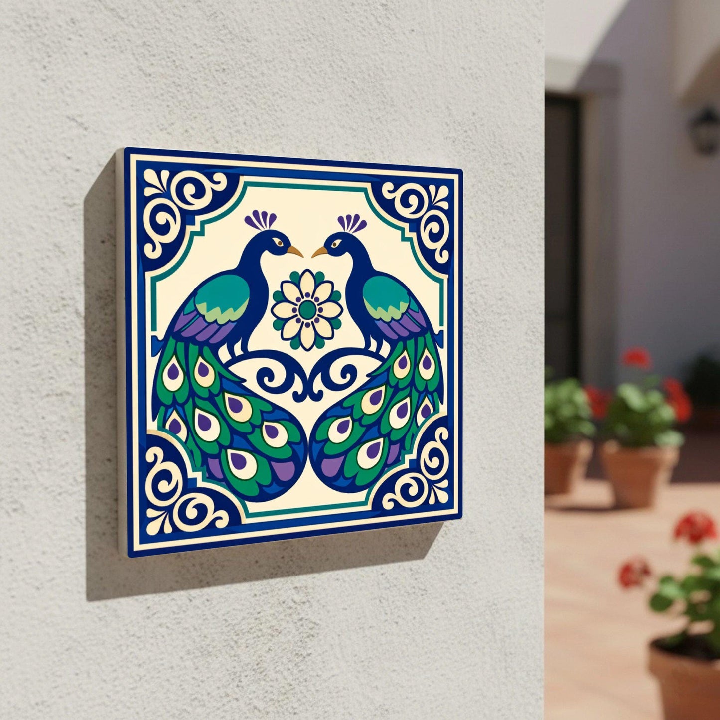 Fliese Pfau mit Onda Castellón Stil · Mediterraner Stil