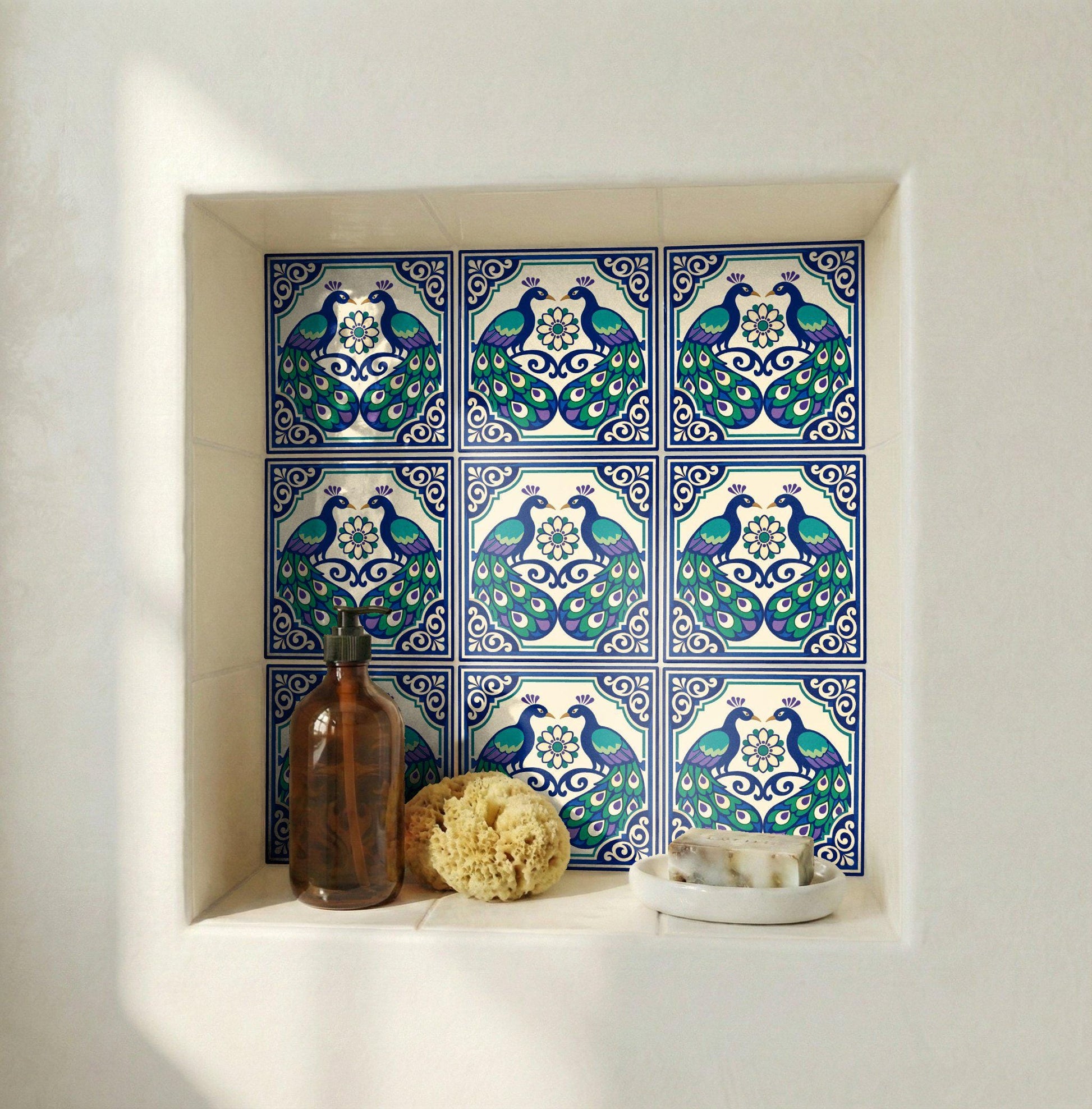 Fliese Pfau mit Onda Castellón Stil · Mediterraner Stil