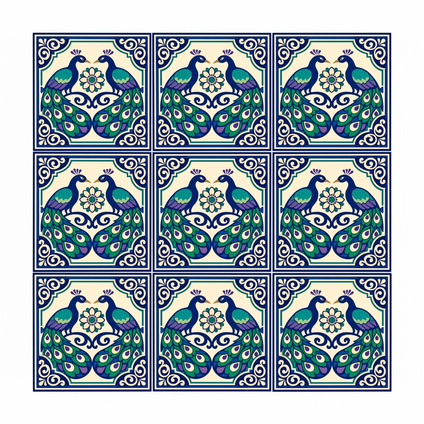 Fliese Pfau mit Onda Castellón Stil · Mediterraner Stil