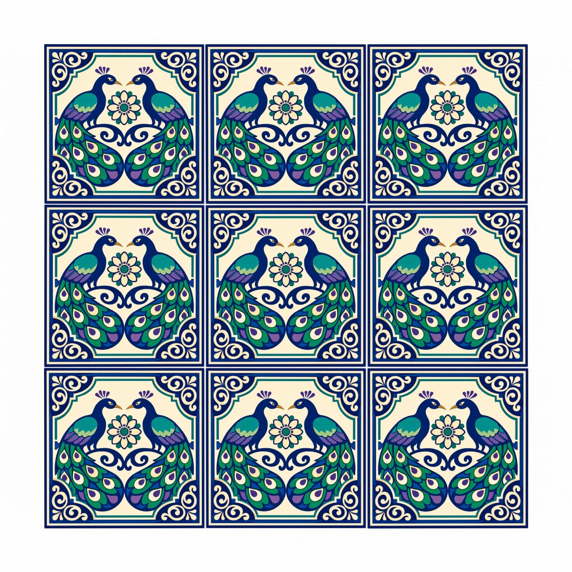 Fliese Pfau mit Onda Castellón Stil · Mediterraner Stil