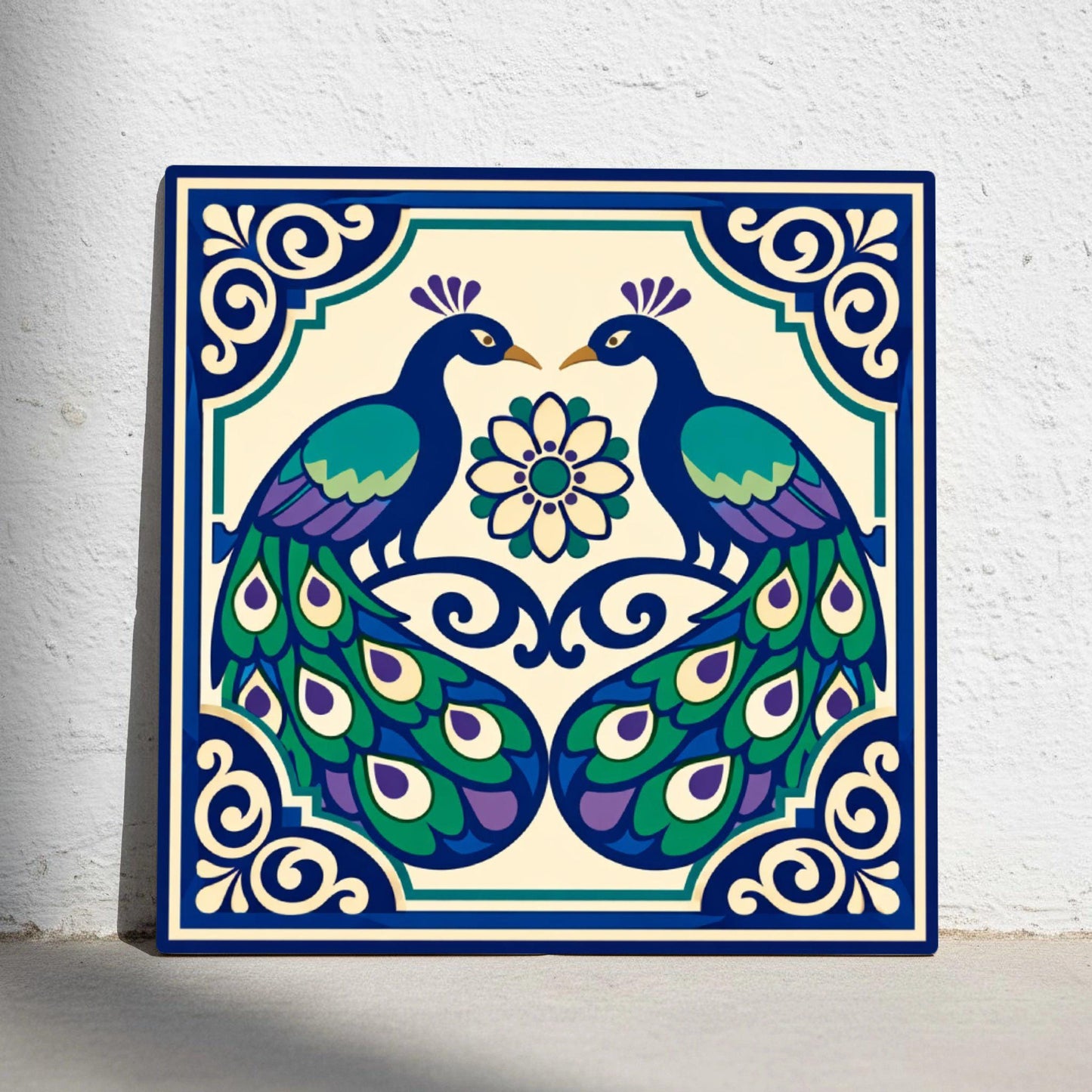 Fliese Pfau mit Onda Castellón Stil · Mediterraner Stil