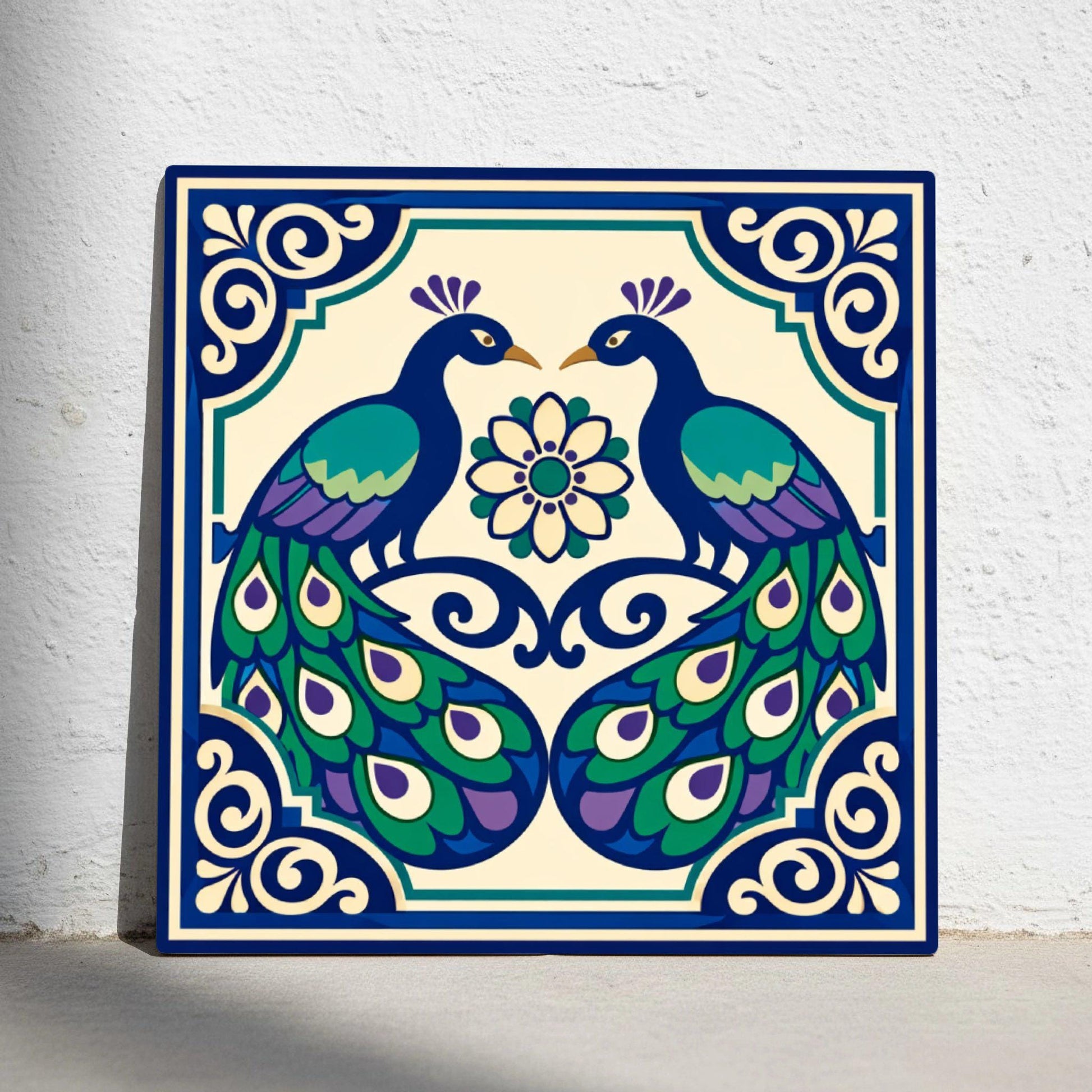 Fliese Pfau mit Onda Castellón Stil · Mediterraner Stil