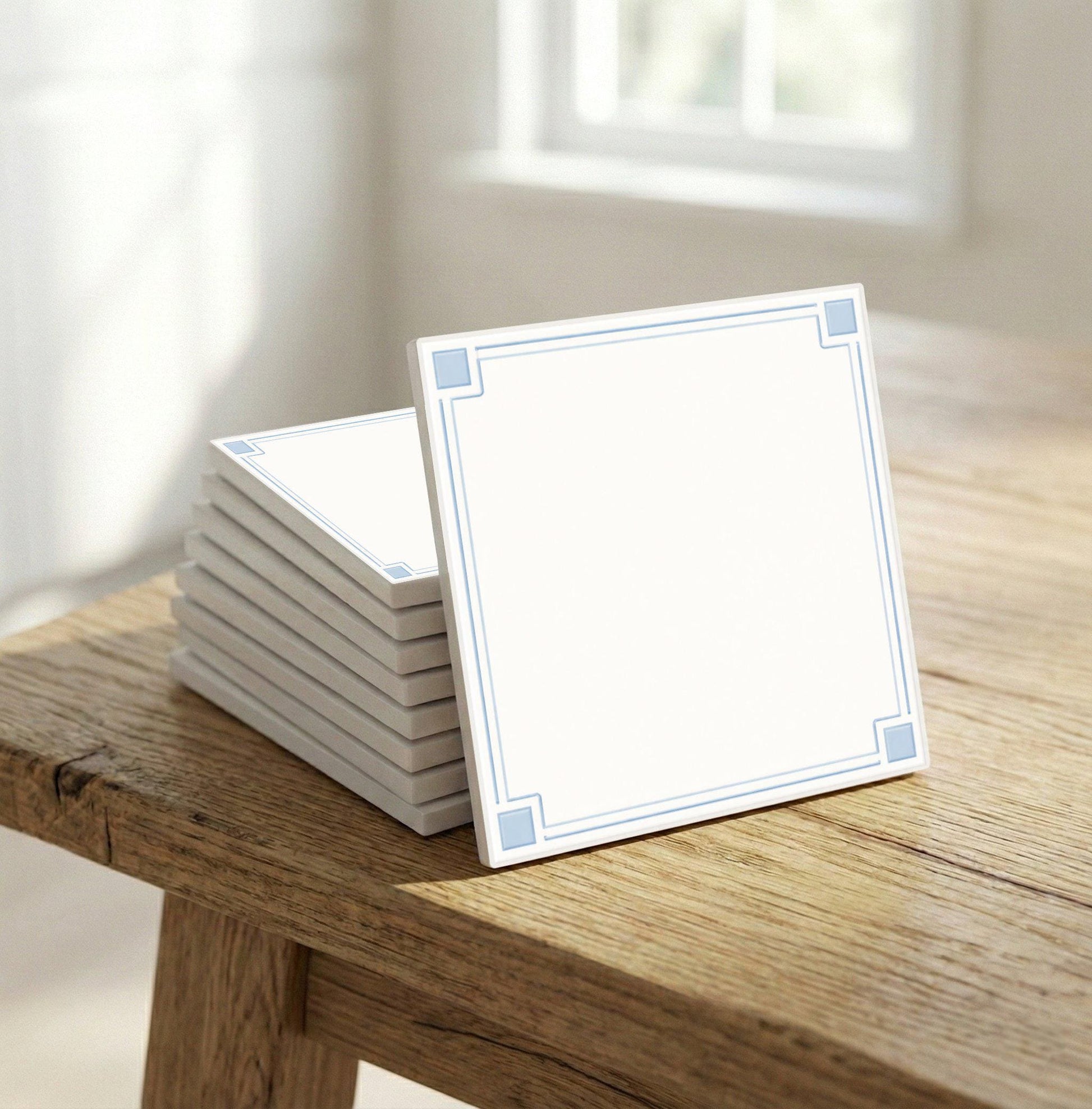 White with Blue Frame — Classic Decorative Pattern Decorative Tile