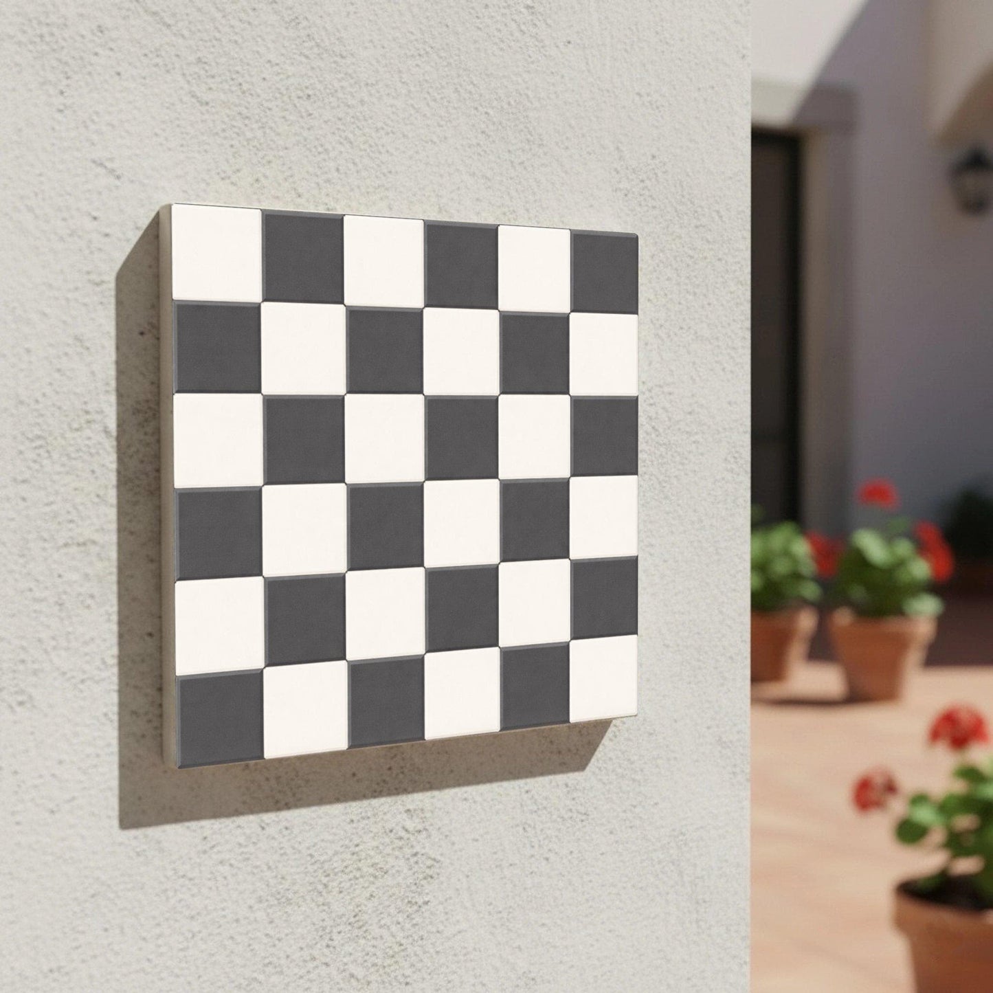 Ceramic Tile Negro y blanco damero Mural — Vintage-Style Ornament