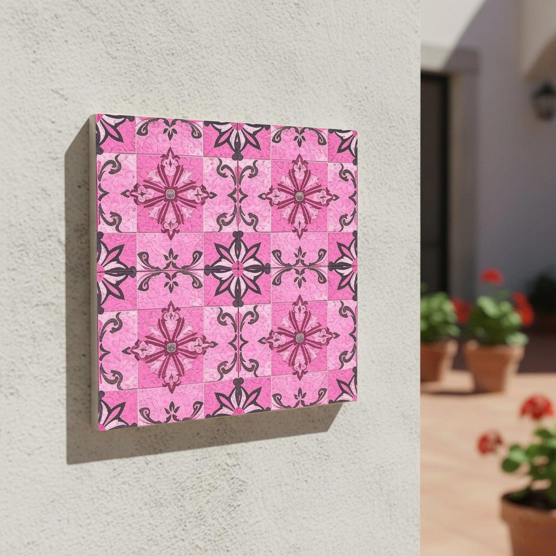 Pink Floral — Precision-Line Geometry Ceramic Tile