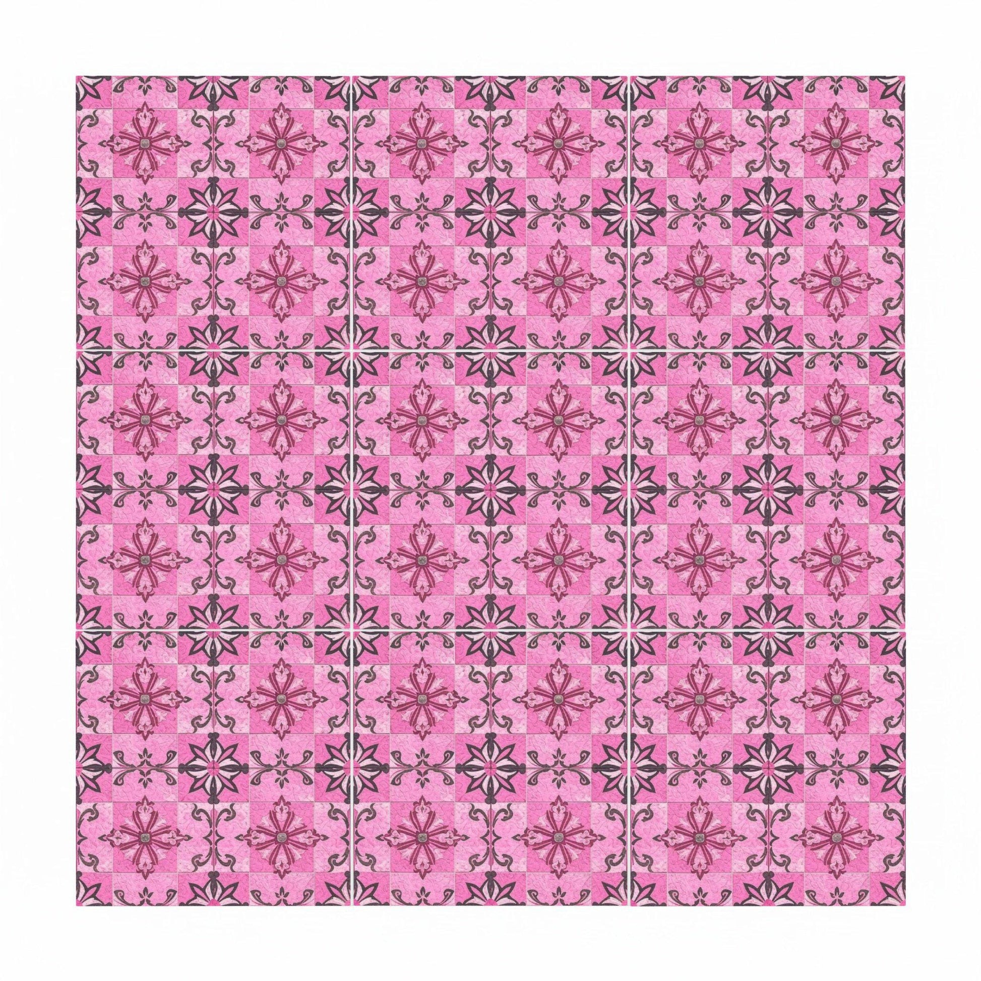 Pink Floral — Precision-Line Geometry Ceramic Tile
