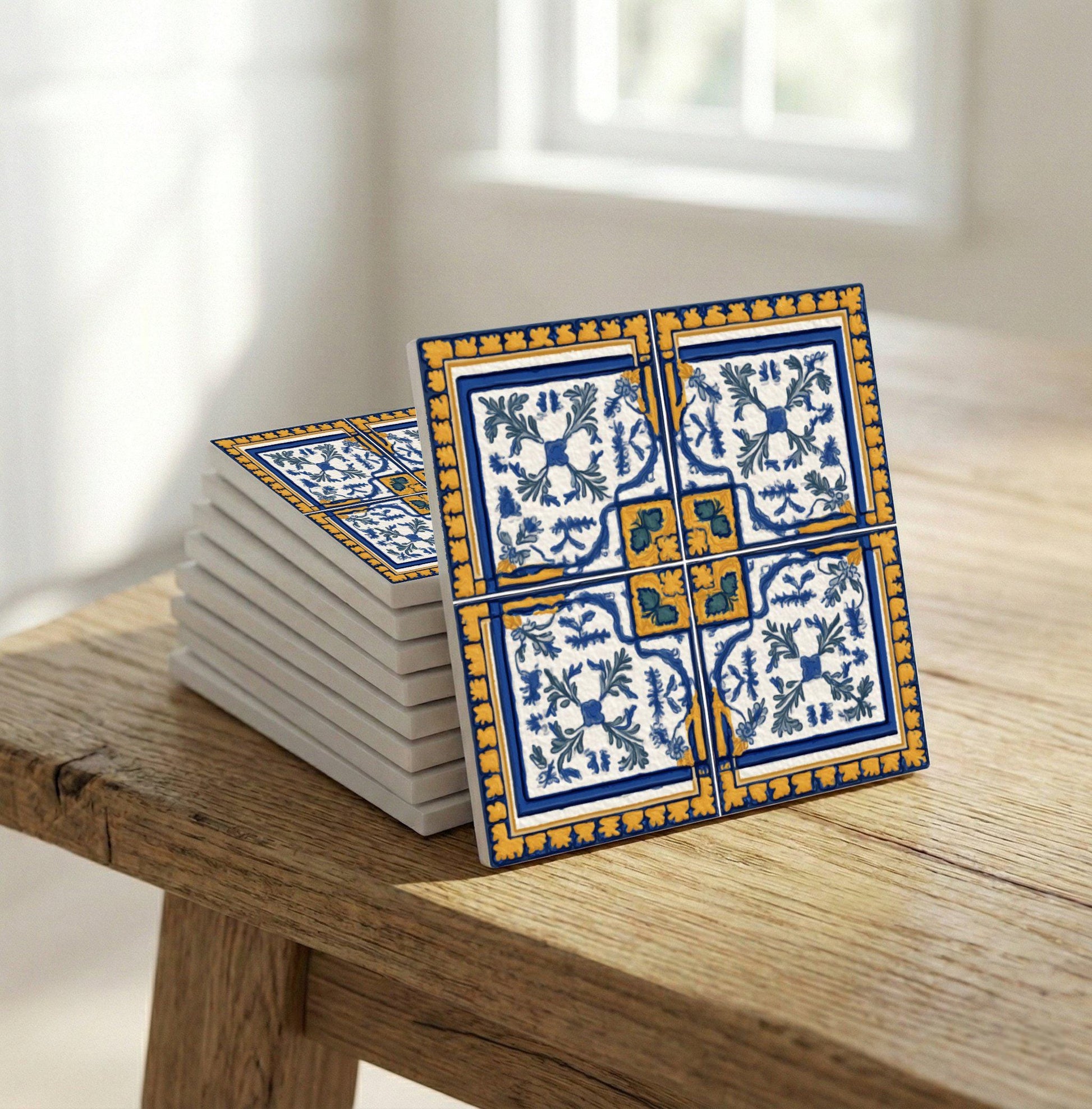 Ceramic Tile Marbella Blue and Yellow — Seville-Inspired Azulejo