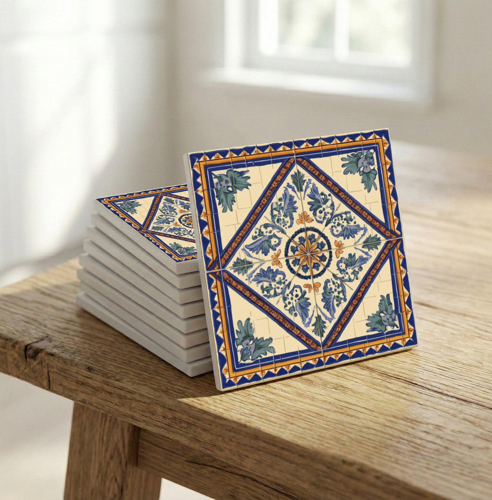 Cádiz Bleu et Doré — Carreau Céramique Héritage Espagnol