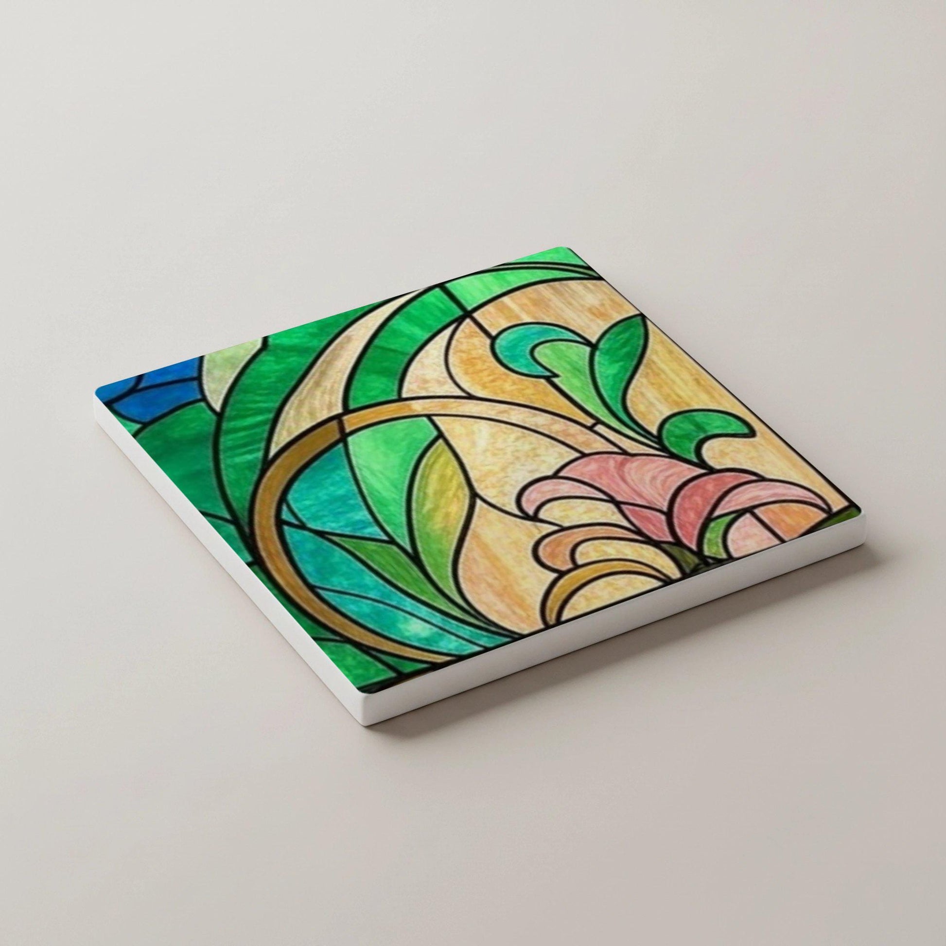 Art Nouveau, mosaico floral, decoración botánica — Set de Dessous de Verre en Céramique · Cadeau Inspiration Jardin