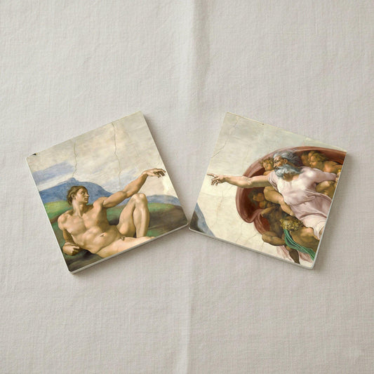 Posavasos "La Creación de Adán" de Miguel Ángel, decoración de mesa de arte rena