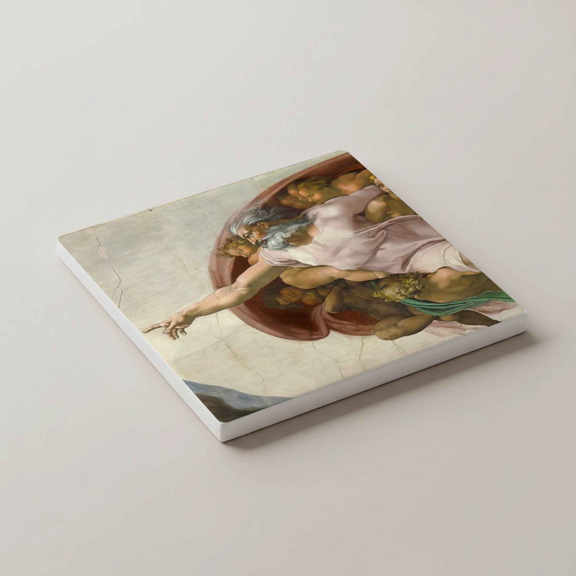 Posavasos "La Creación de Adán" de Miguel Ángel, decoración de mesa de arte rena