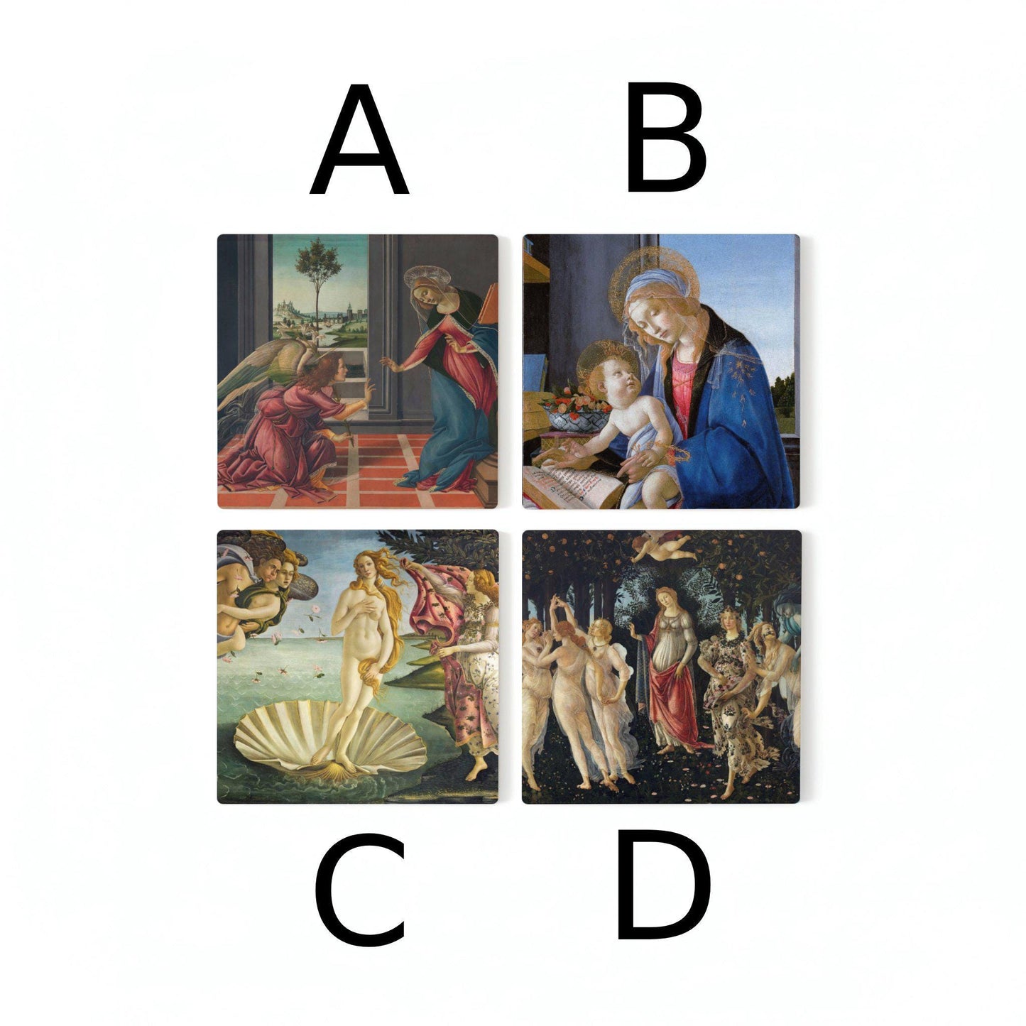 Botticelli, decoración de mesa de arte renacentista · Coaster Set with Cork — Great Painters Collection
