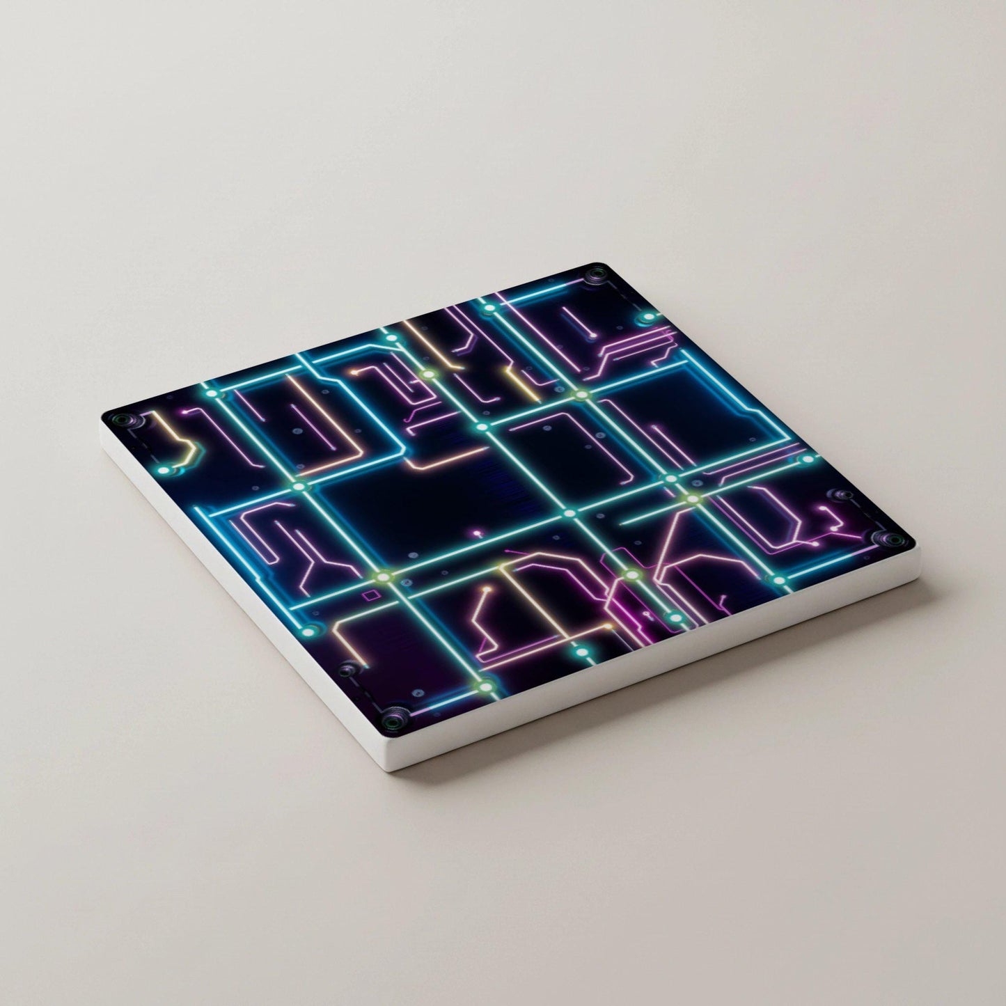 Cyberpunk, decoración de mesa con circuito impreso de neón · Dessous de Verre avec Liège — Géométrique et Déco